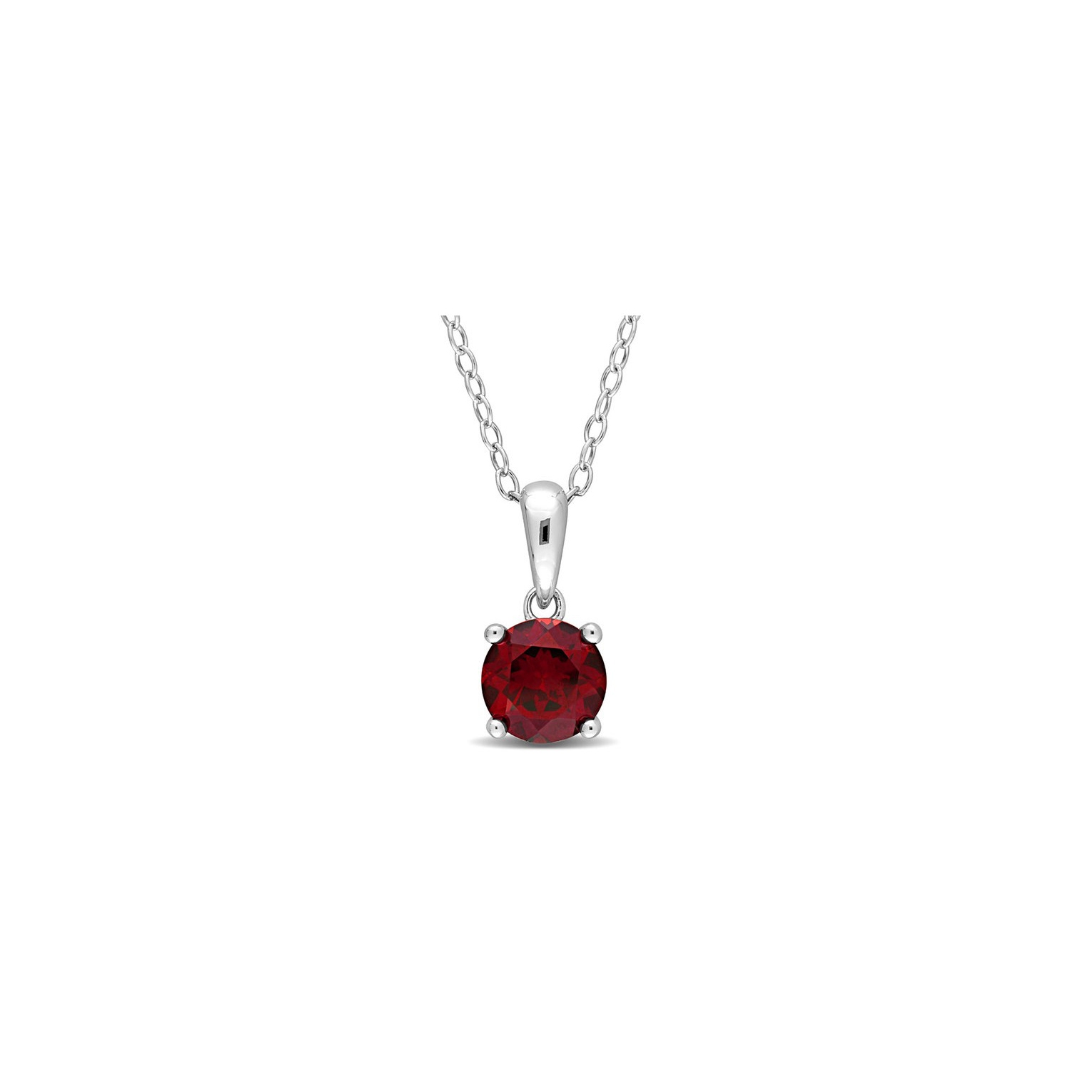 1.00 Carat Garnet Solitaire Pendant Necklace in Sterling Silver with Chain