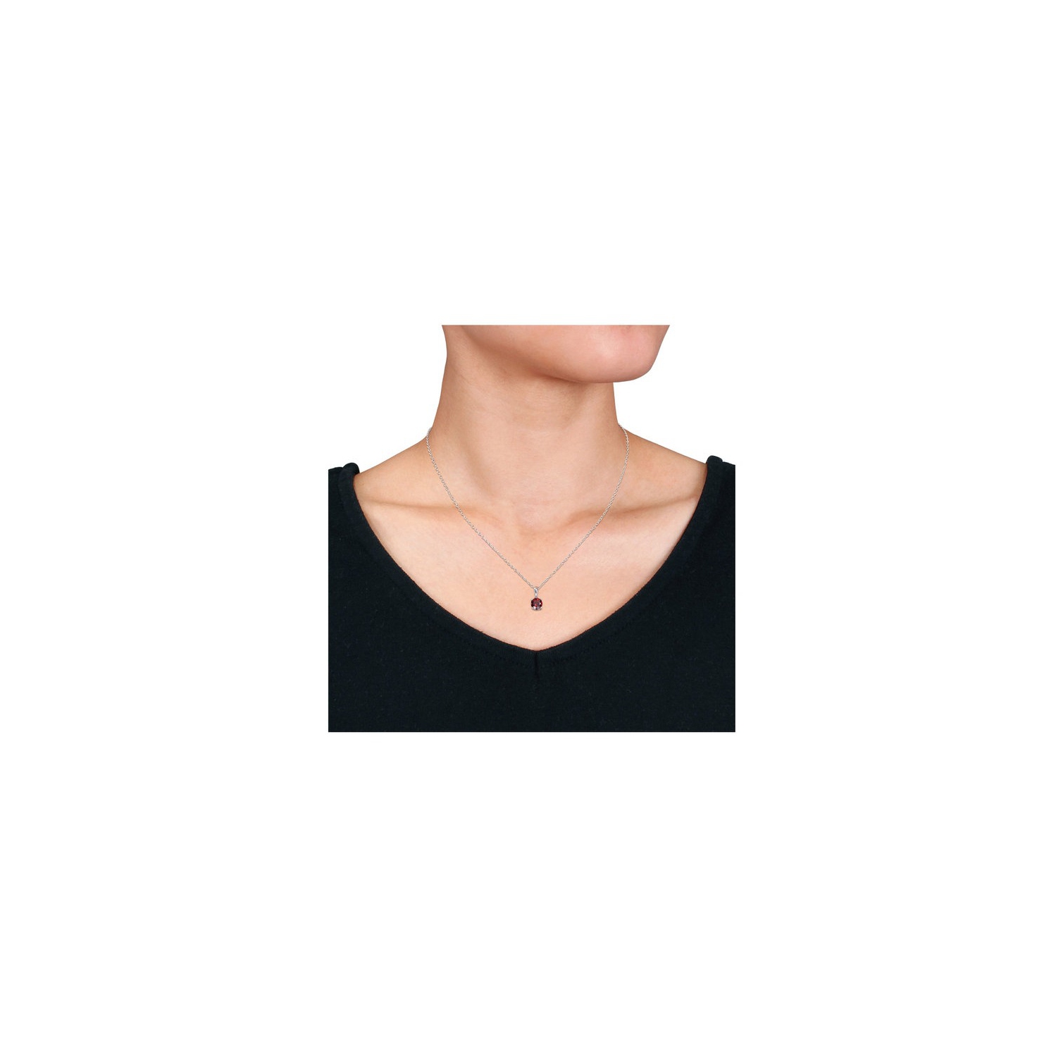 1.00 Carat Garnet Solitaire Pendant Necklace in Sterling Silver with Chain