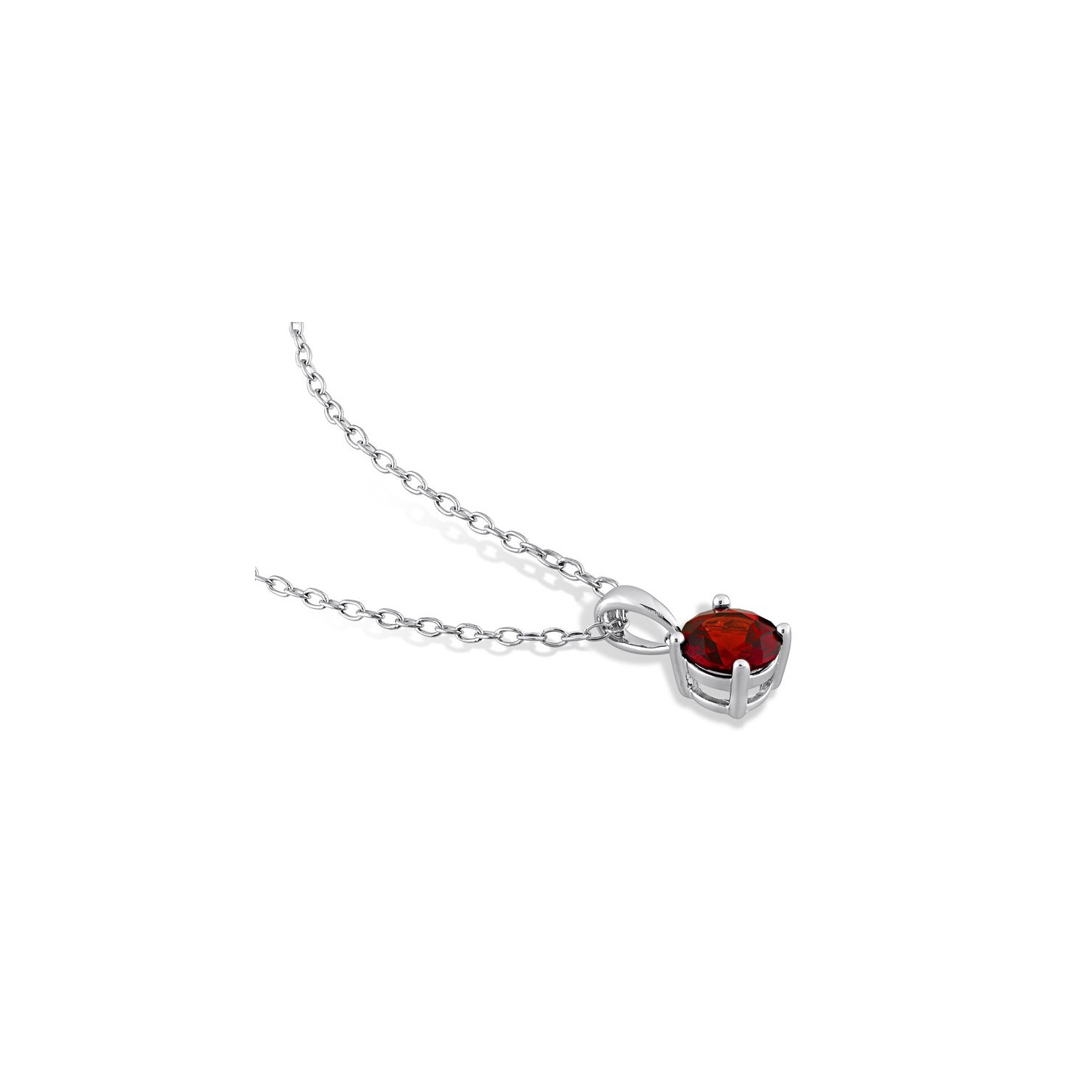 1.00 Carat Garnet Solitaire Pendant Necklace in Sterling Silver with Chain