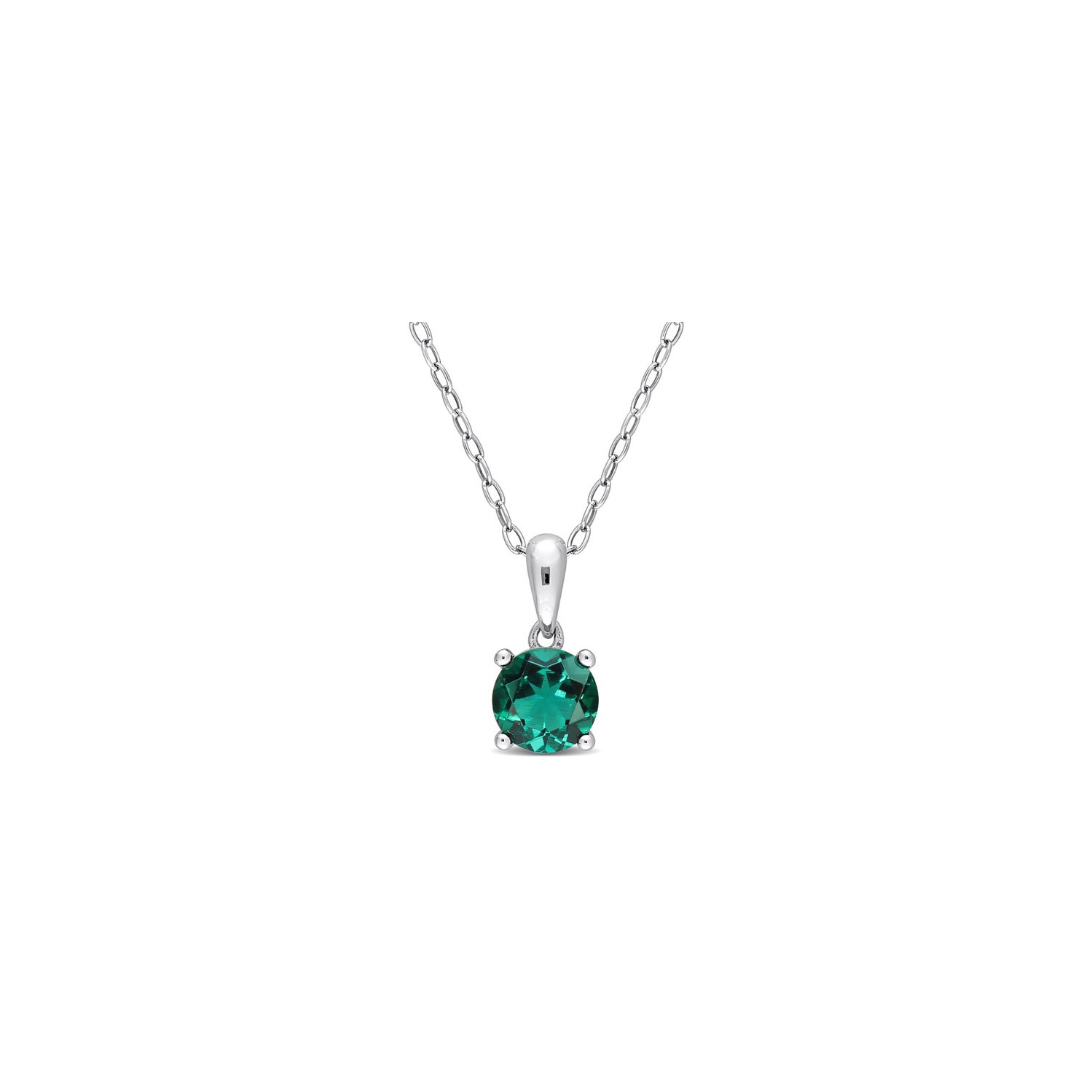 4/5 Carat Lab-Created Emerald Solitaire Pendant Necklace in Sterling Silver with Chain