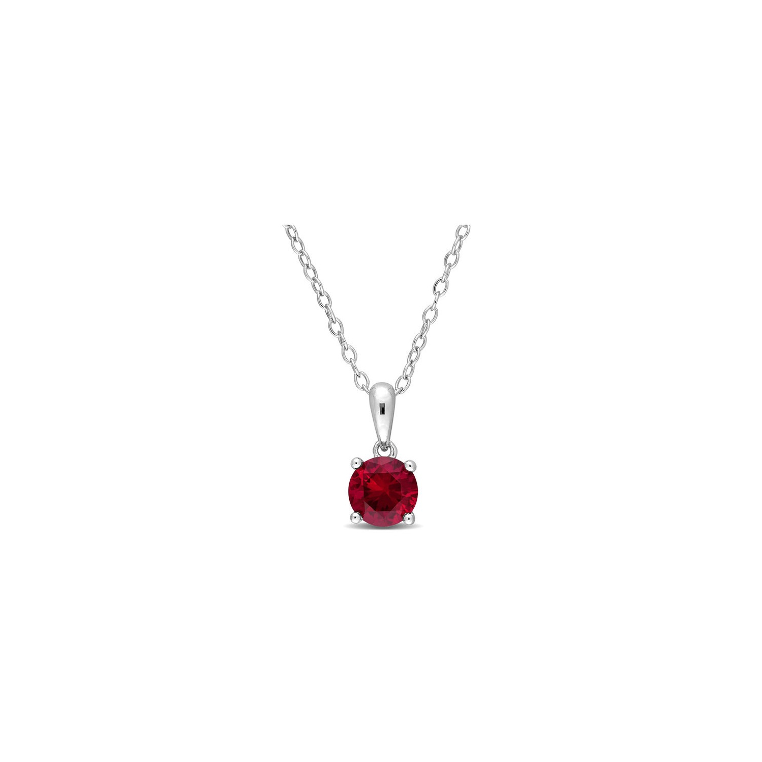 1.00 Carat Lab-Created Ruby Solitaire Pendant Necklace in Sterling Silver with Chain