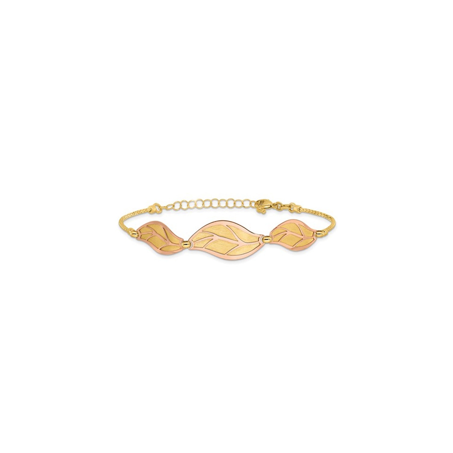 Bracelet à breloques poli et en feuille brossée en or jaune 14 ct