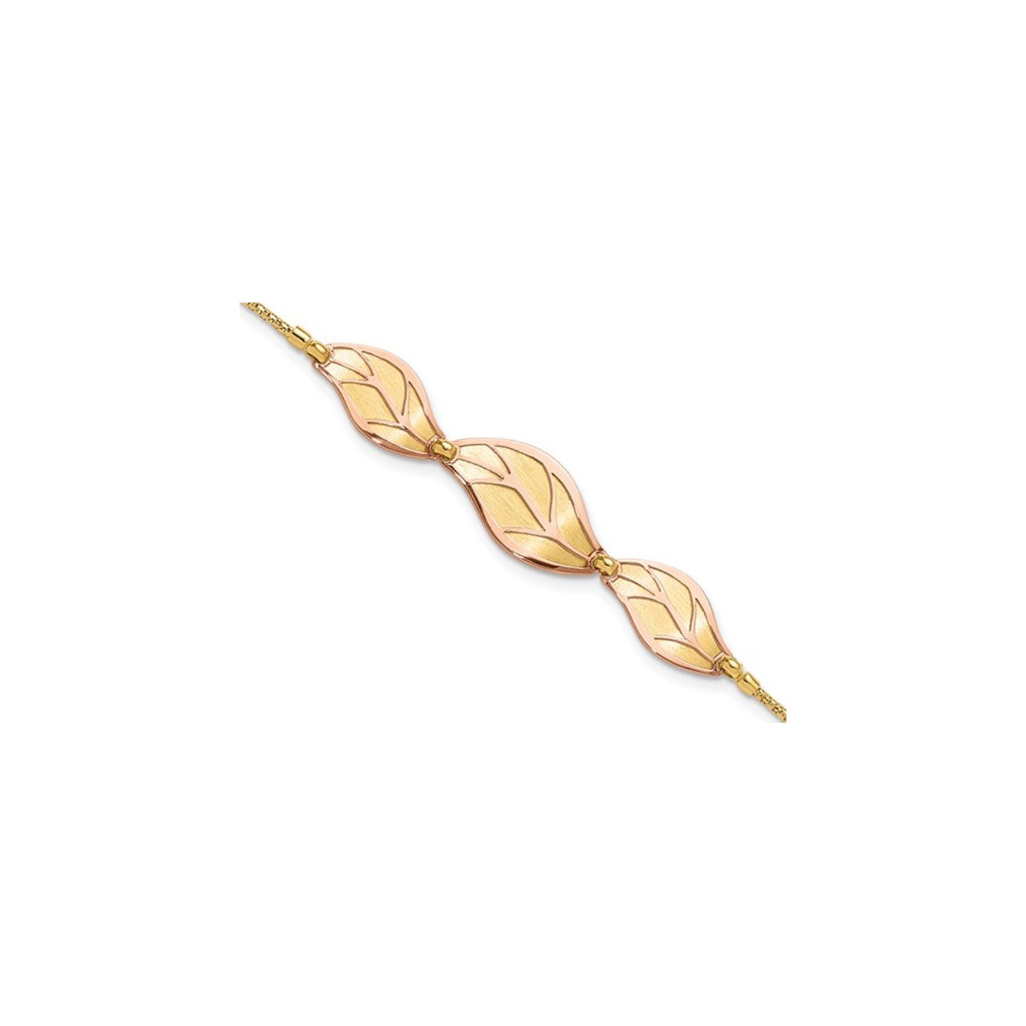Bracelet à breloques poli et en feuille brossée en or jaune 14 ct