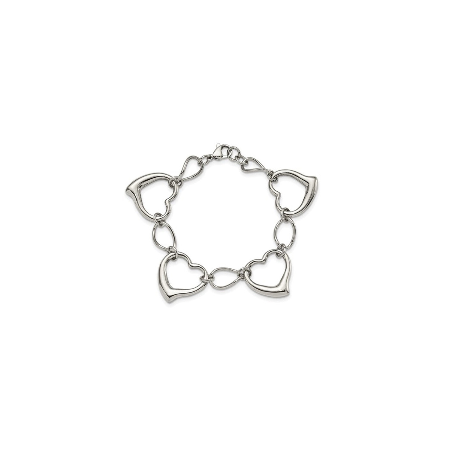 Bracelet de coeurs polis en acier inoxydable