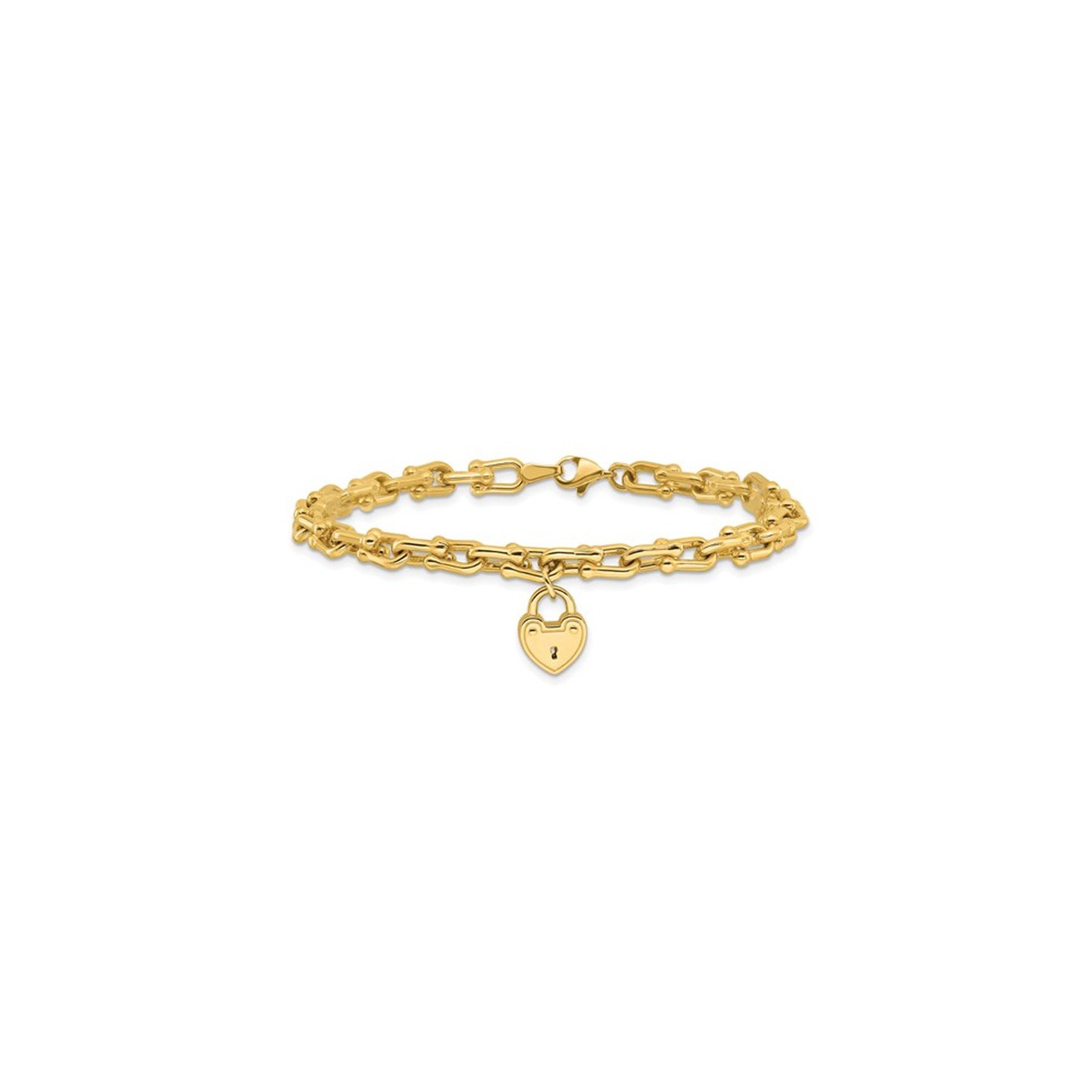 Bracelet à maille breloque en forme de coeur, or jaune 14 K