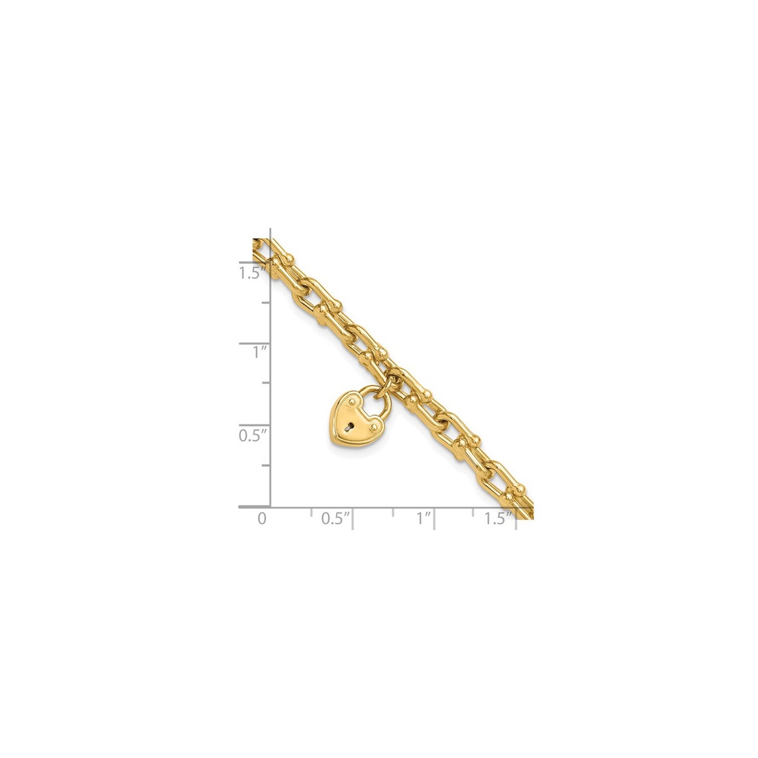 Bracelet à maille breloque en forme de coeur, or jaune 14 K