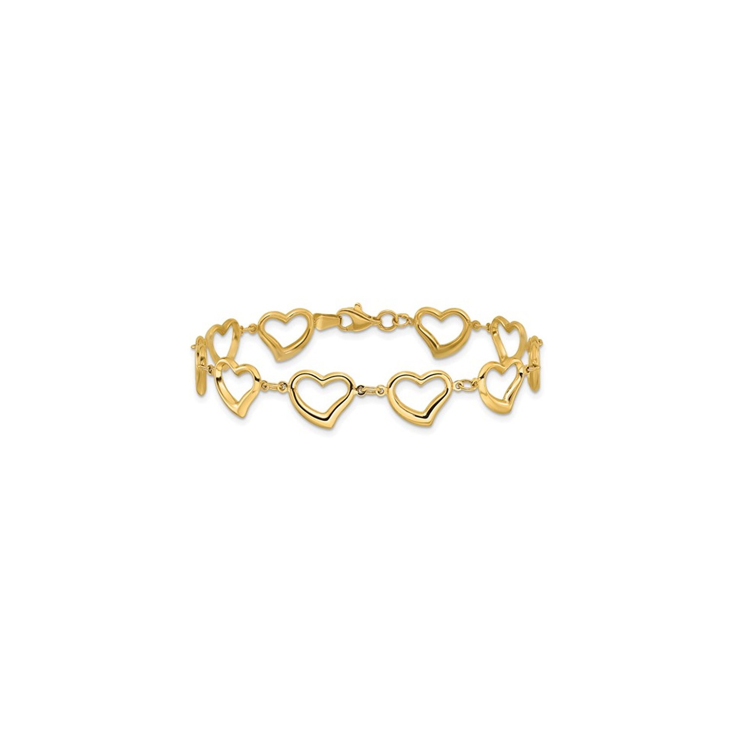 Bracelet à mailles en forme de coeur poli, or jaune 14 ct