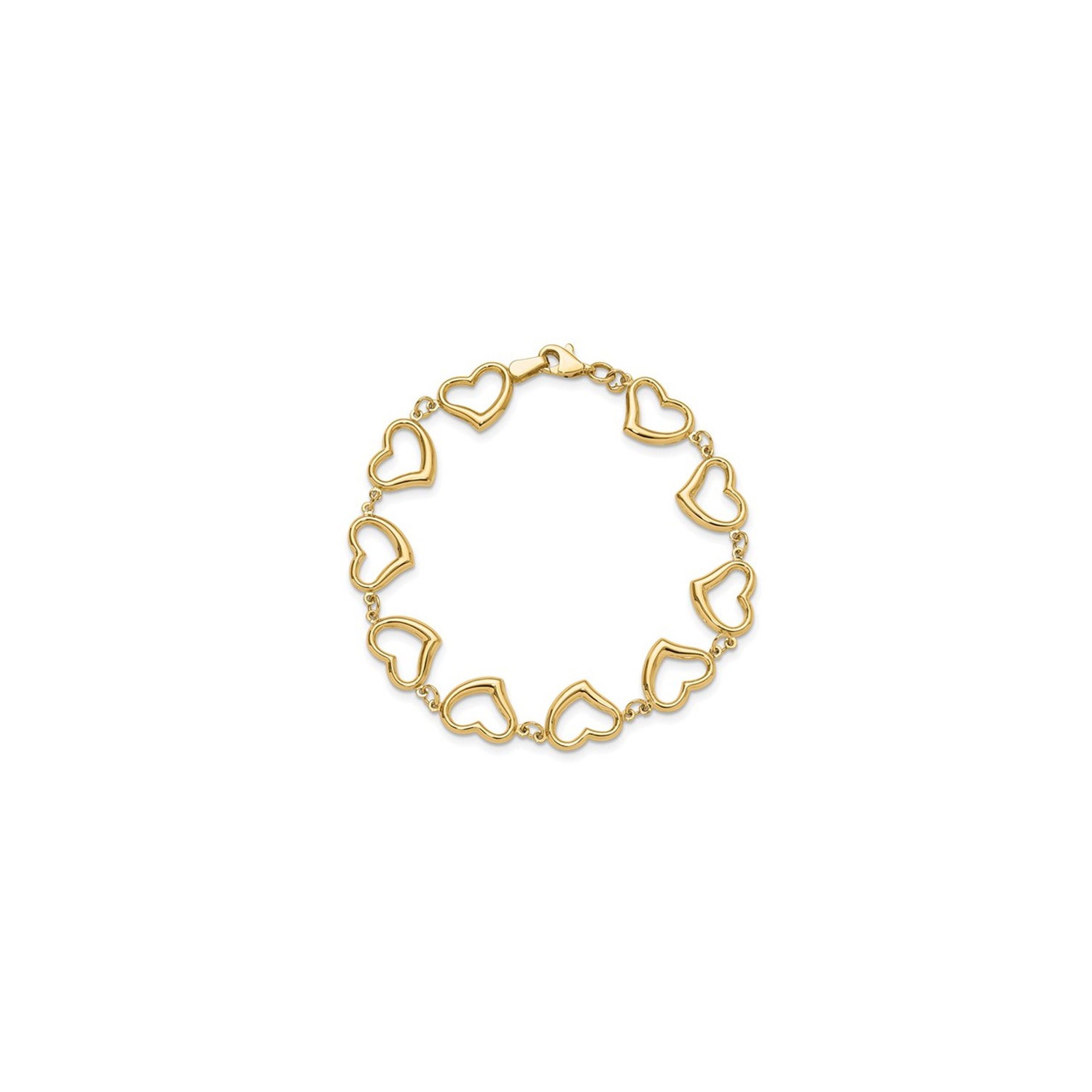 Bracelet à mailles en forme de coeur poli, or jaune 14 ct