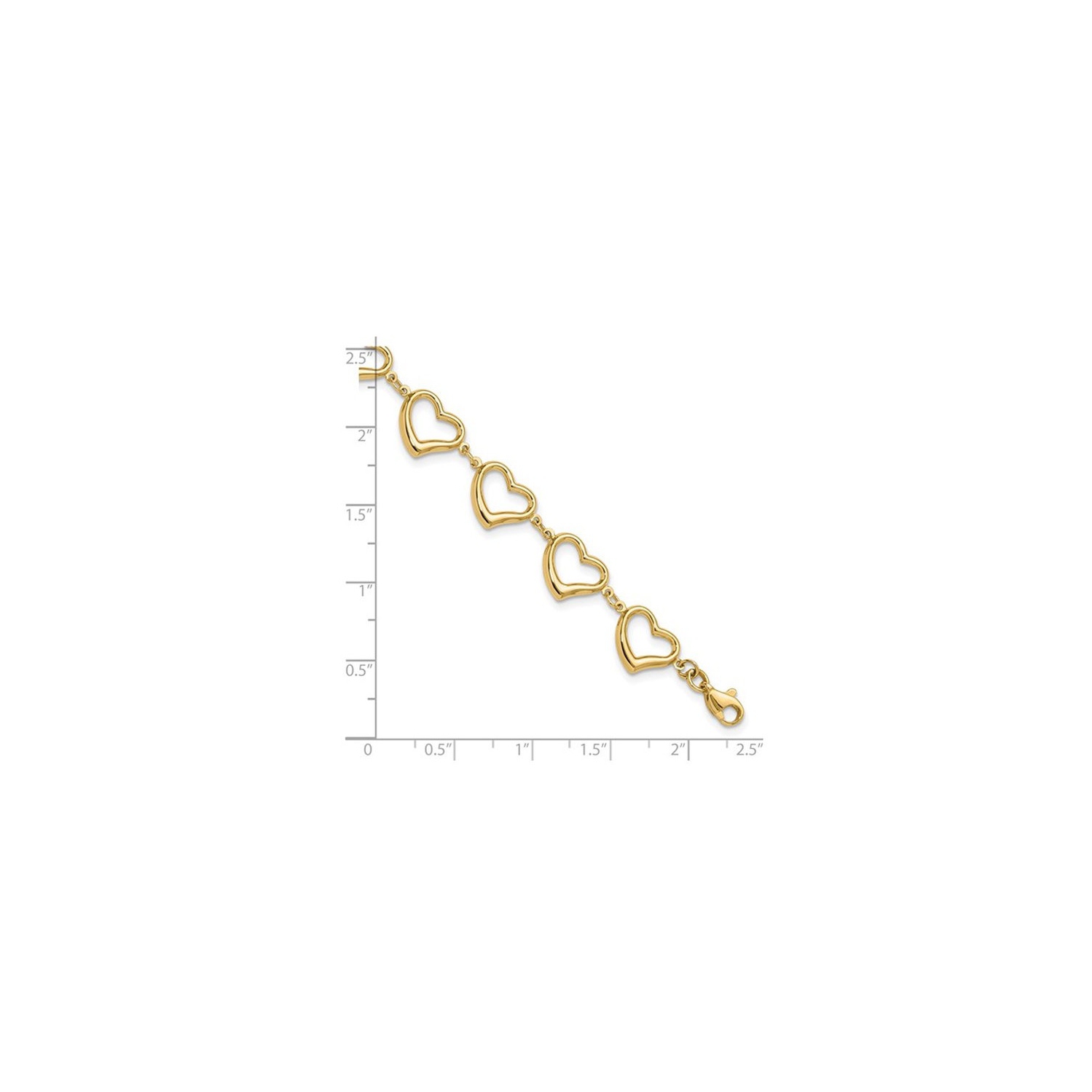 Bracelet à mailles en forme de coeur poli, or jaune 14 ct