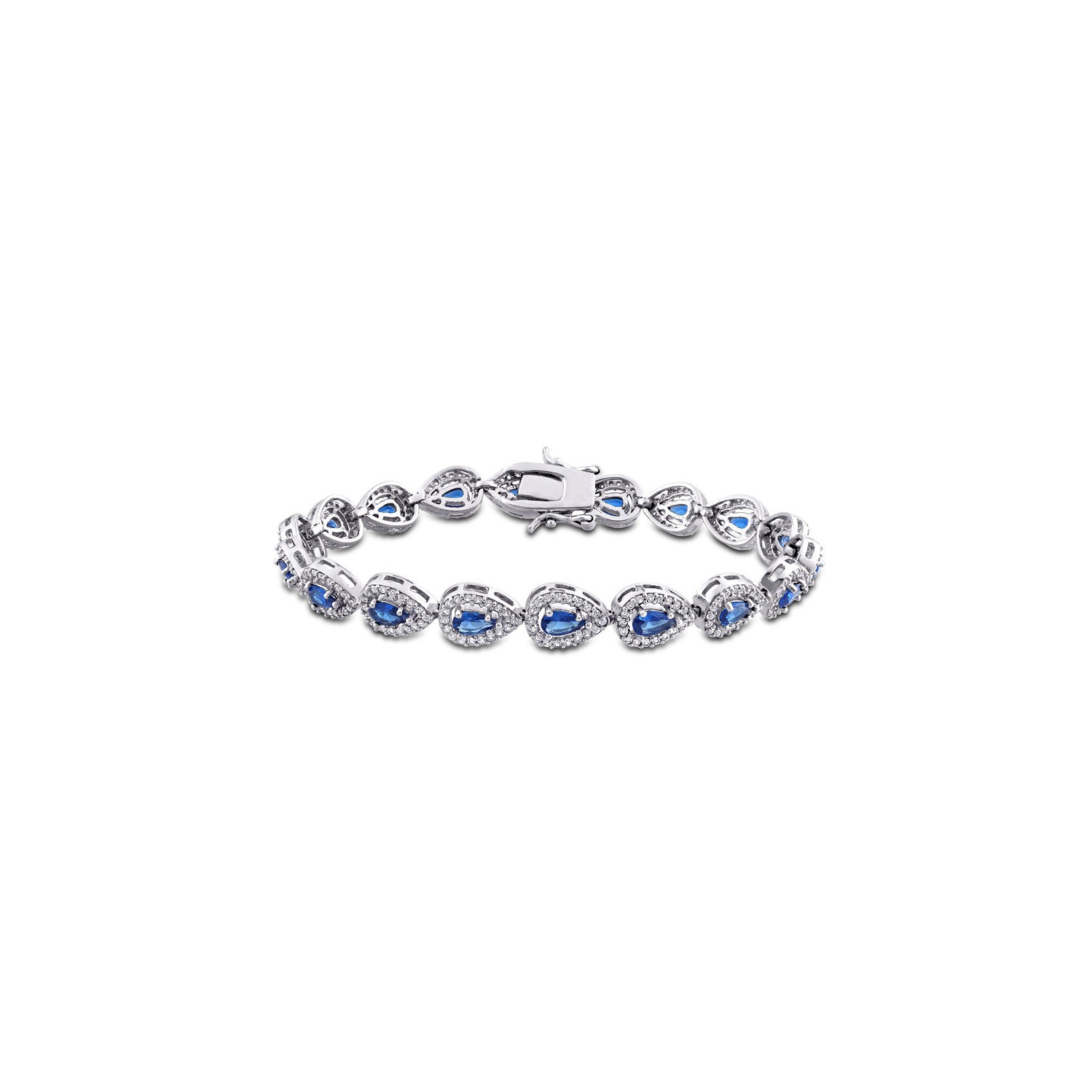 9 1/2 carat Bracelet de tennis en saphir bleu et blanc cr???? en laboratoire en argent sterling