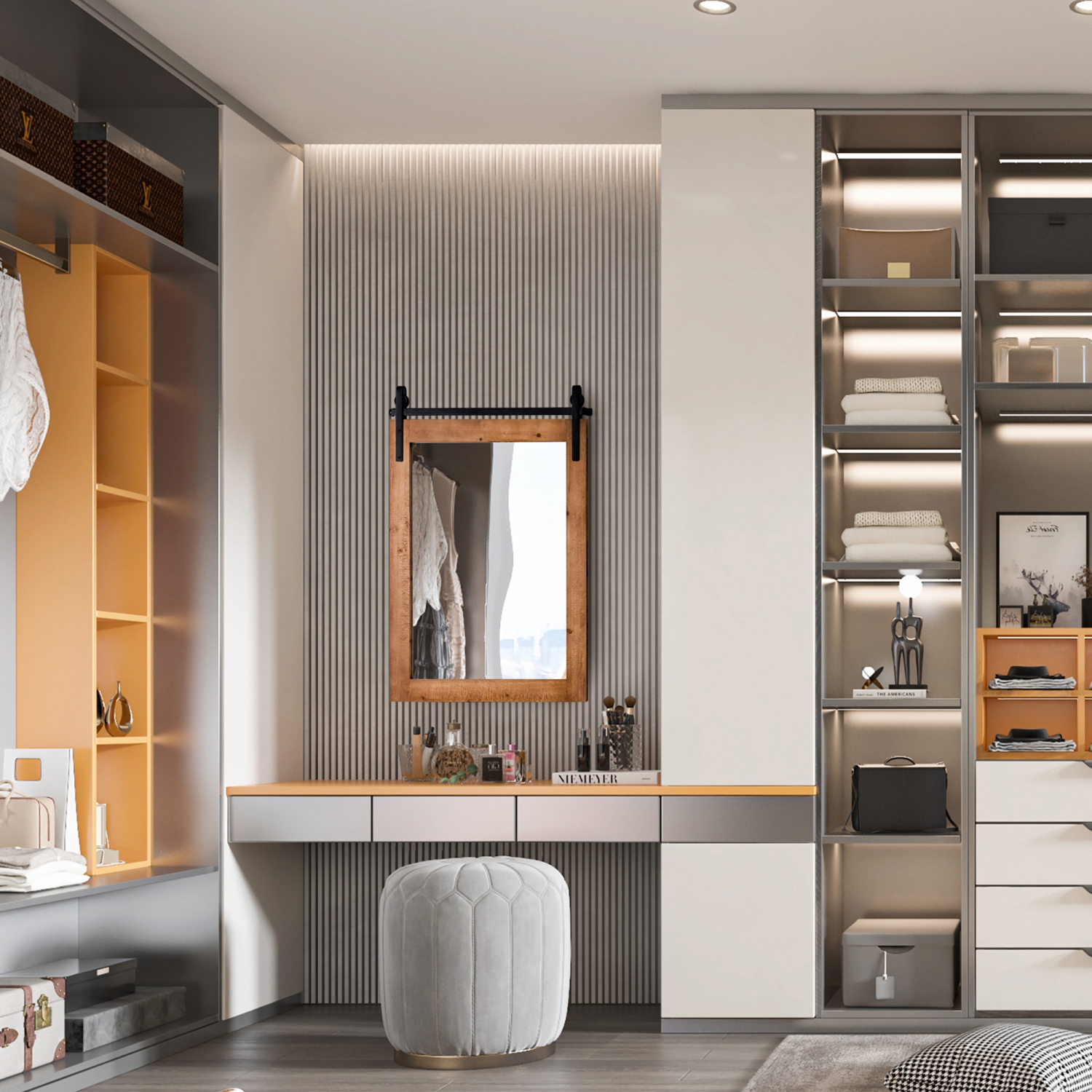 Costway 30"x22" Wall Mount Mirror Decor Vanity Mirror Wood Frame Barn Door Style Brown