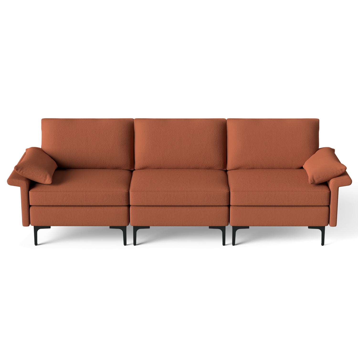 Costway Modern Modular Fabric 3-Seat Sofa Couch Living Room Furniture w/ Metal Legs Red