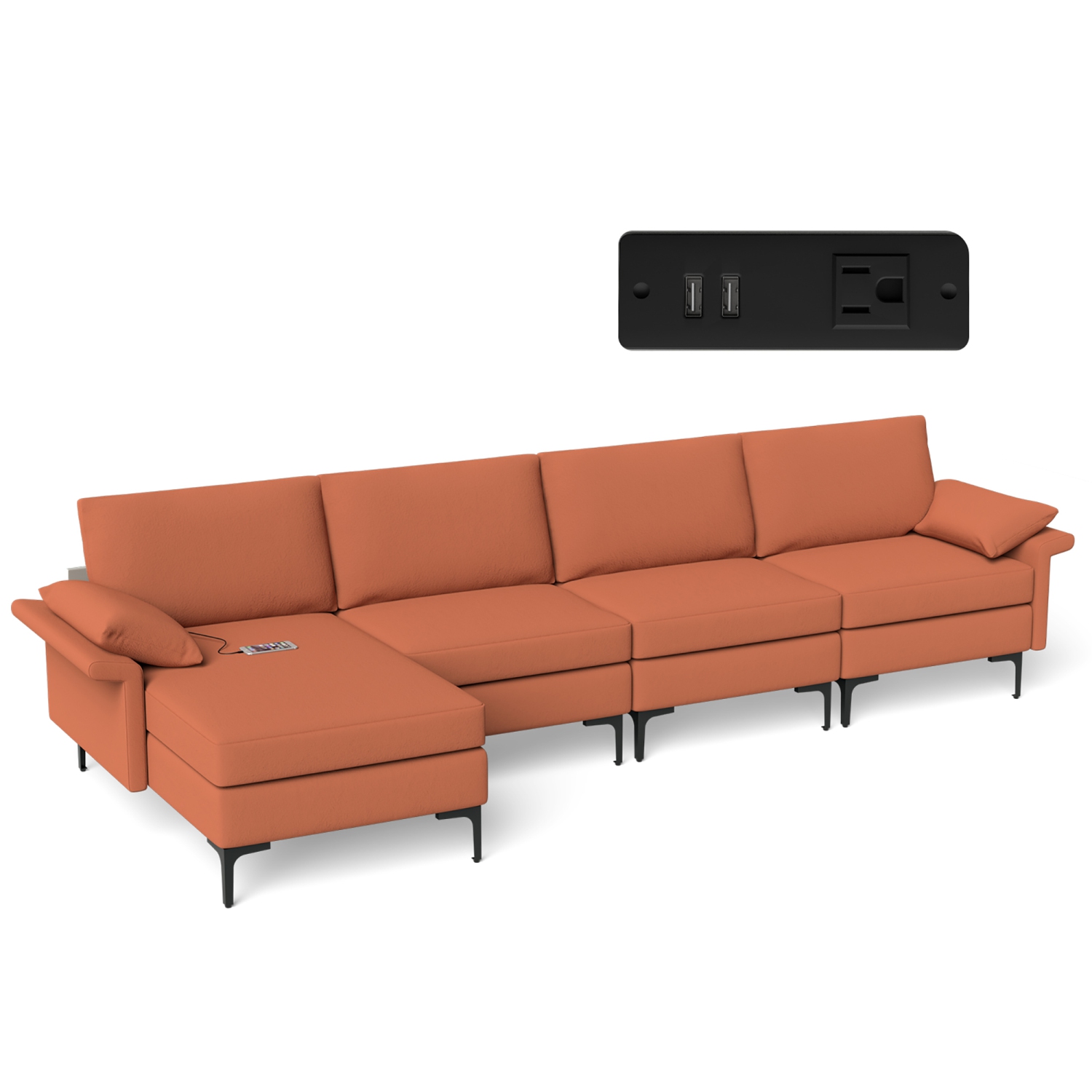 Sofa modulaire moderne en L USB de Costway avec fauteuil réversible et 2 ports USB, rouge