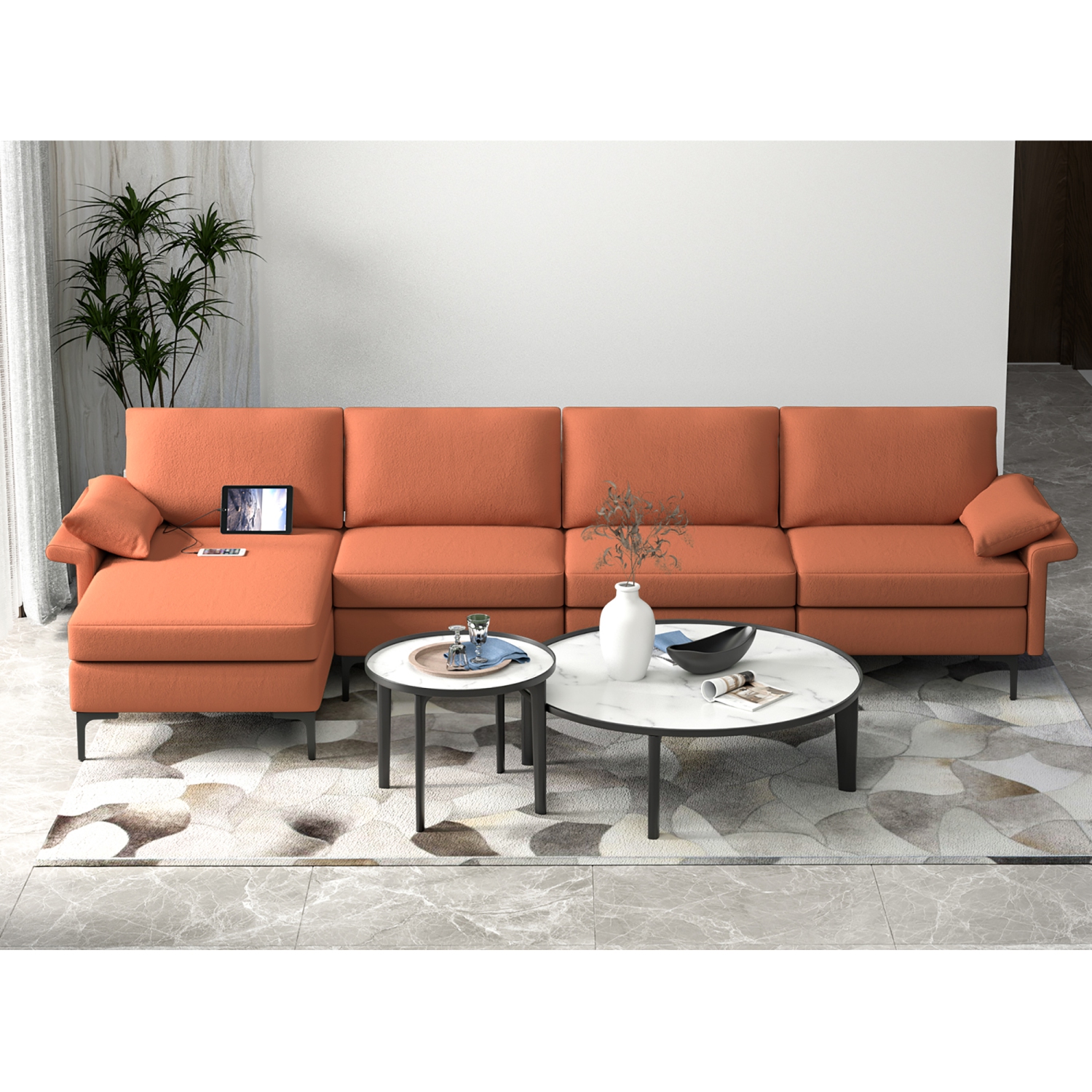 Sofa modulaire moderne en L USB de Costway avec fauteuil réversible et 2 ports USB, rouge