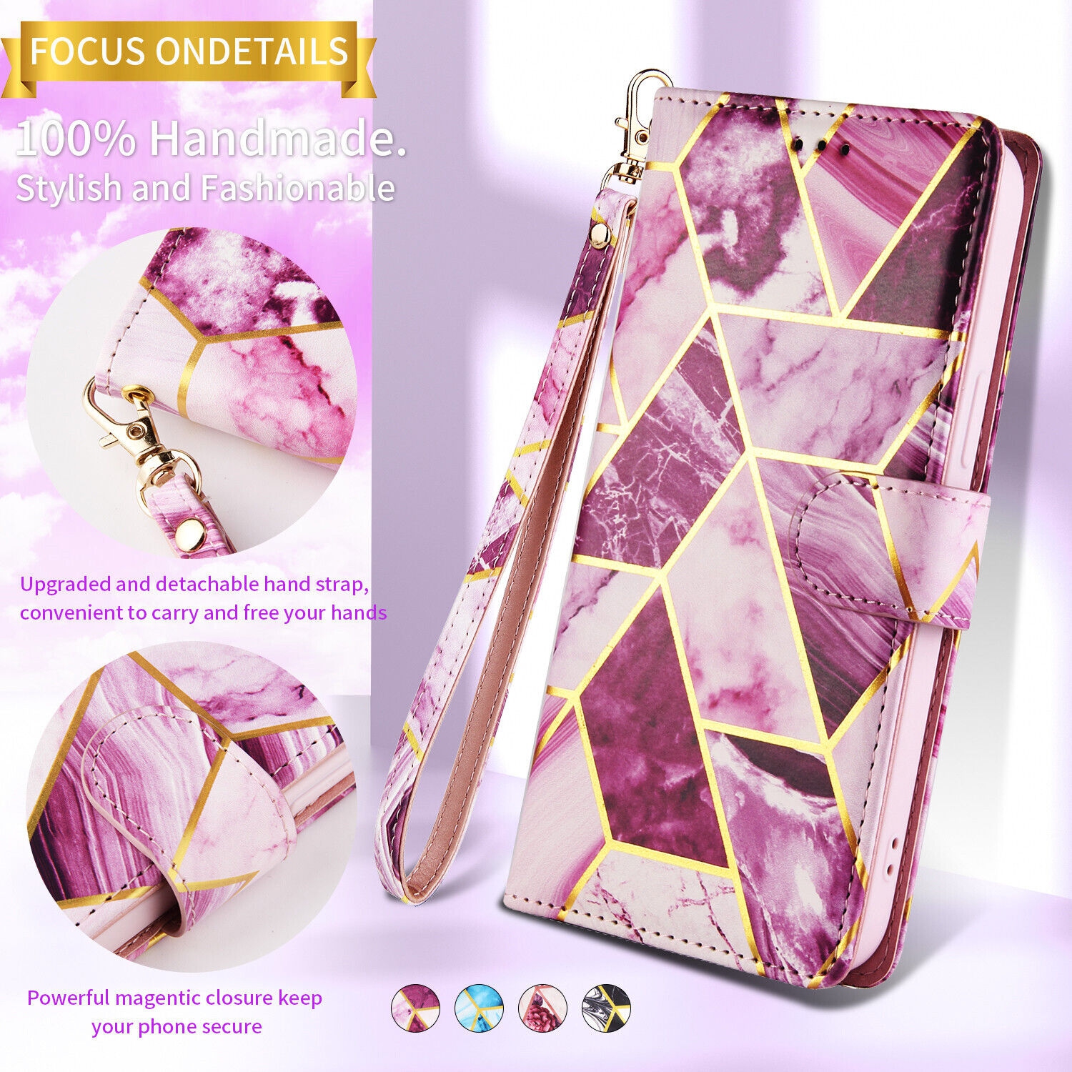 SuperShield Apple iPhone 14 Women Marble Wallet Case Card Holder Leather Flip 360 Cover