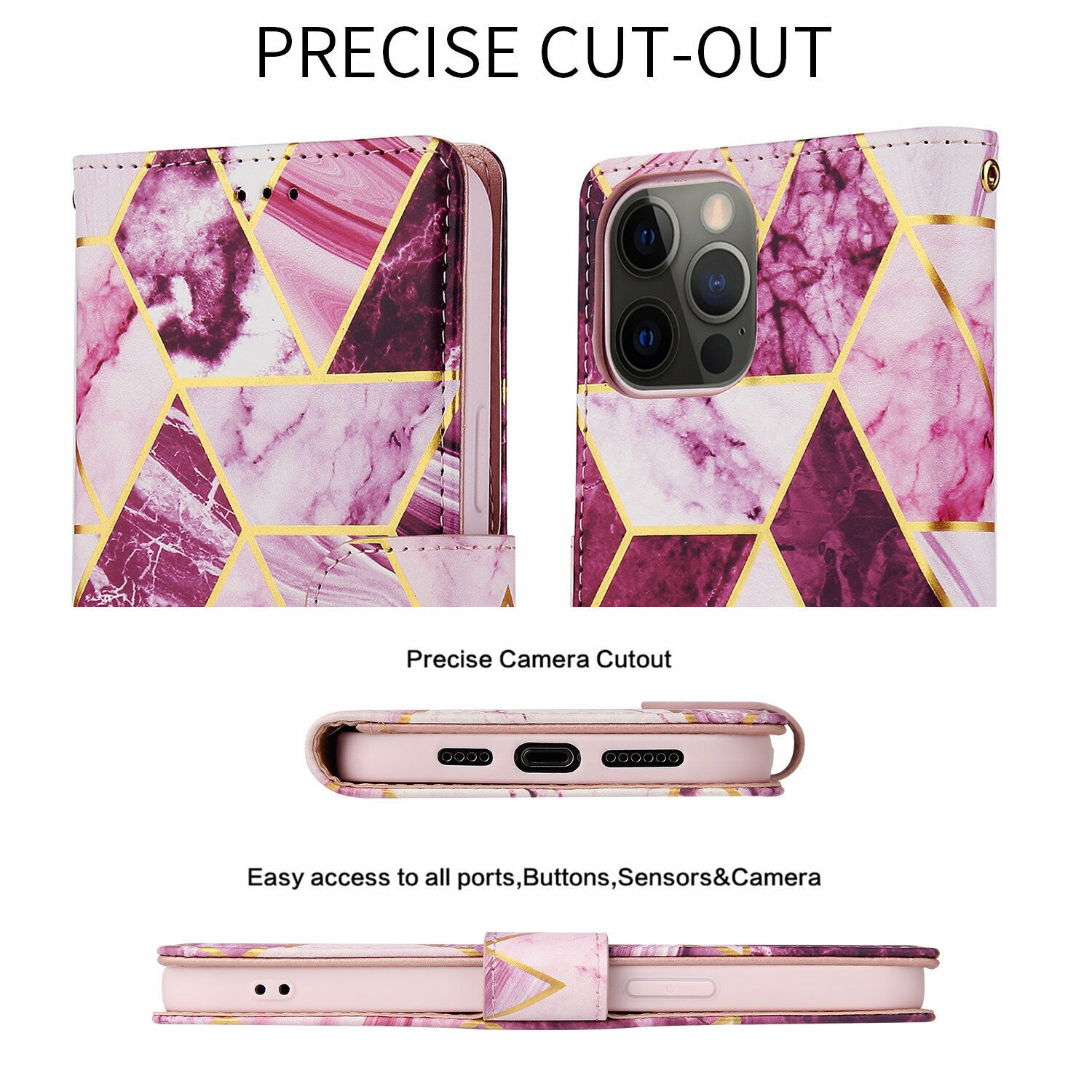 SuperShield Apple iPhone 14 Women Marble Wallet Case Card Holder Leather Flip 360 Cover