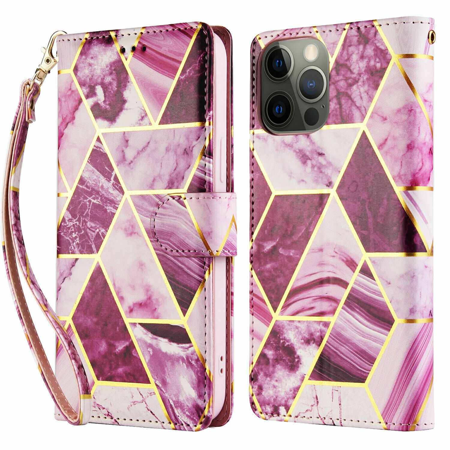 SuperShield Apple iPhone 14 Women Marble Wallet Case Card Holder Leather Flip 360 Cover