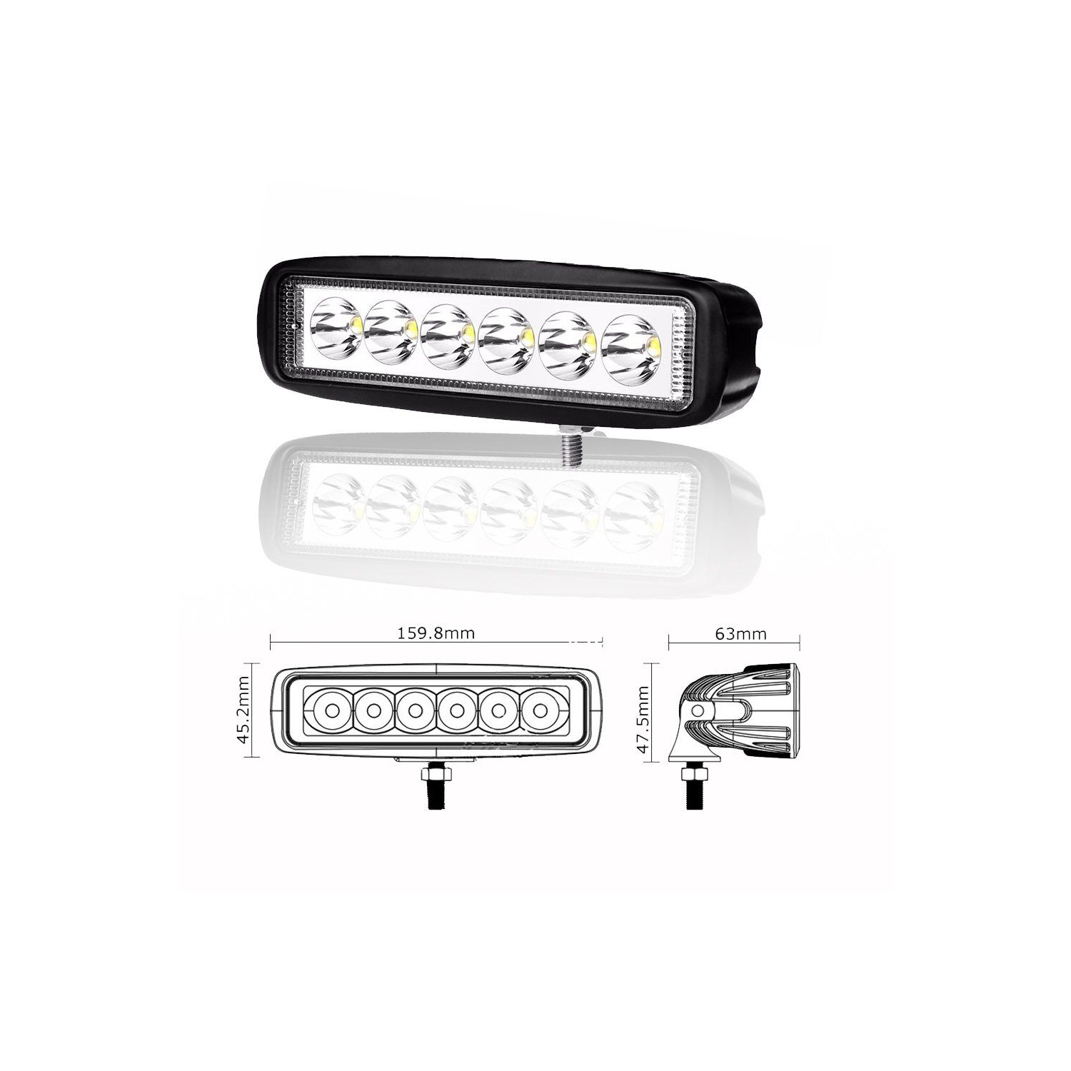 Lampe antibrouillard de voiture blanche à 6 barres LED, lampe spot 18W Lampe antibrouillard de voiture, lampe spot