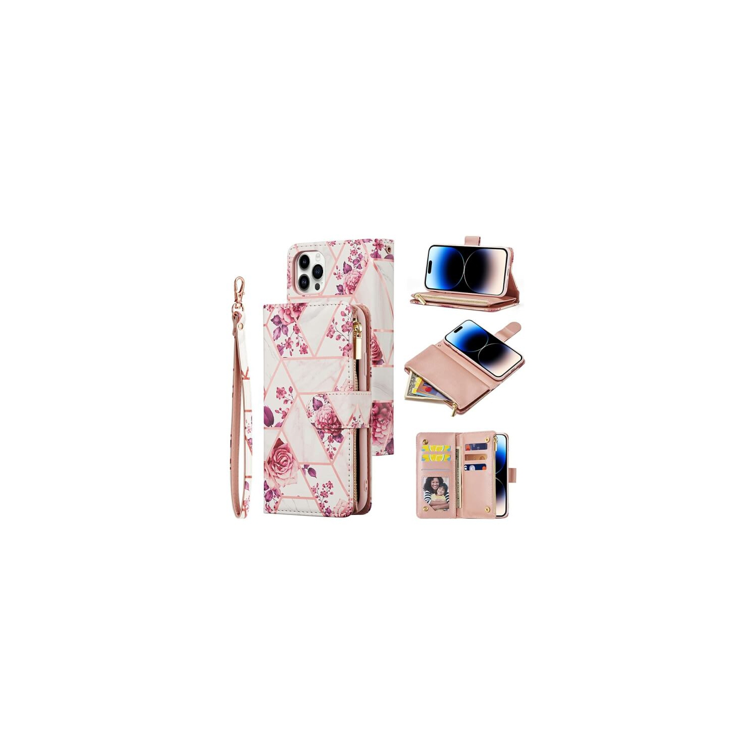 Étui-portefeuille folio en cuir avec MagSafe de SuperShield pour iPhone 14 plus - Rose