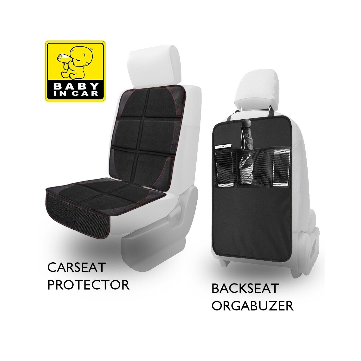 Water & Dirt-proof Car Seat Cover Protector & Car Backseat Organizer Kick Mat