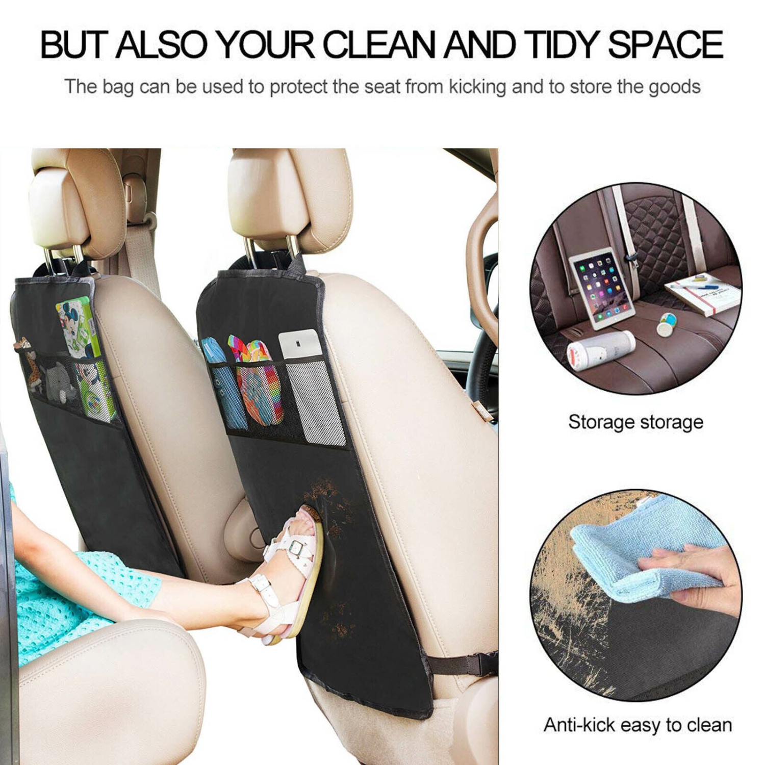 Water & Dirt-proof Car Seat Cover Protector & Car Backseat Organizer Kick Mat