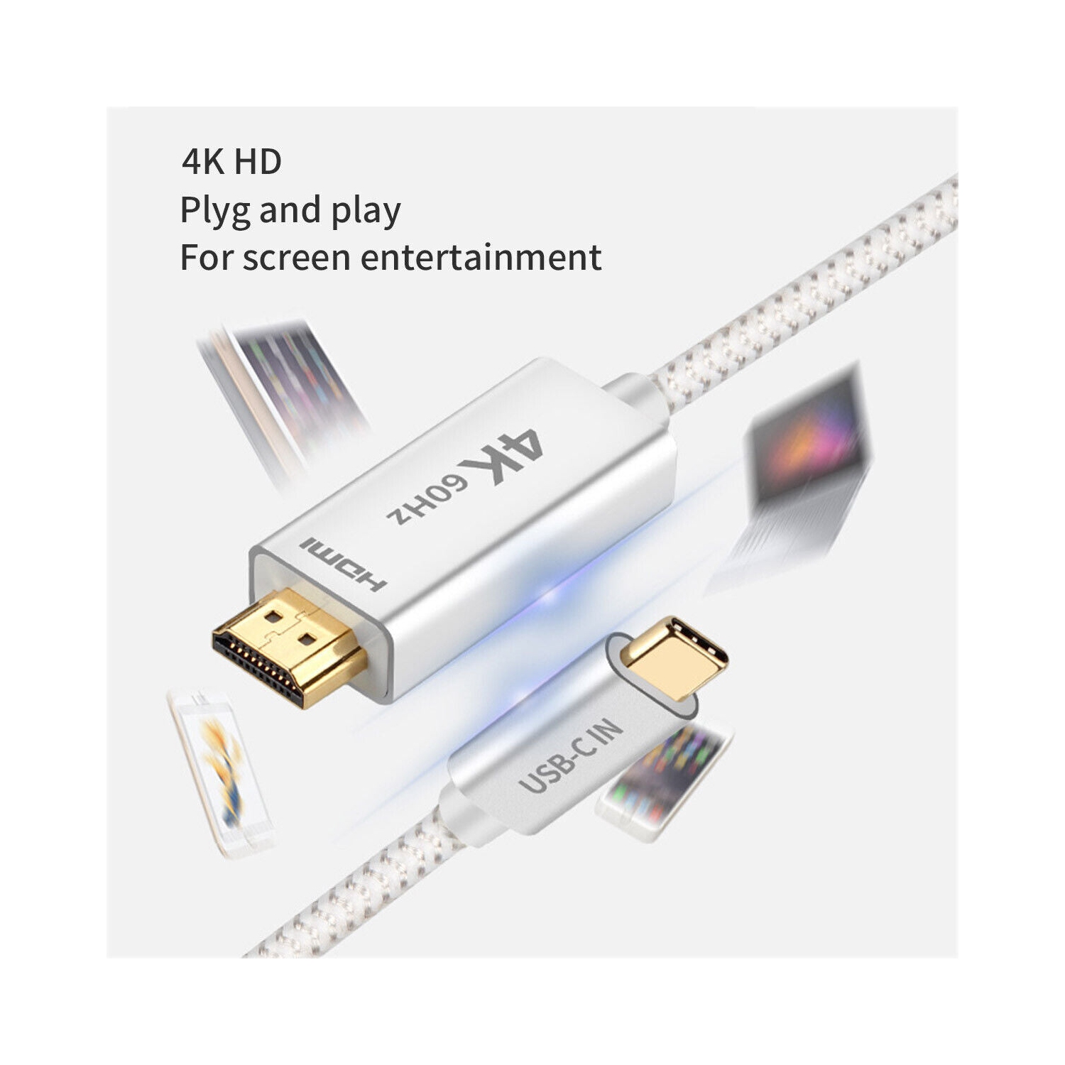 6ft Braided 4K@60Hz USB C to HDMI Cable Adapter(Thunderbolt 3 Compatible) Silver