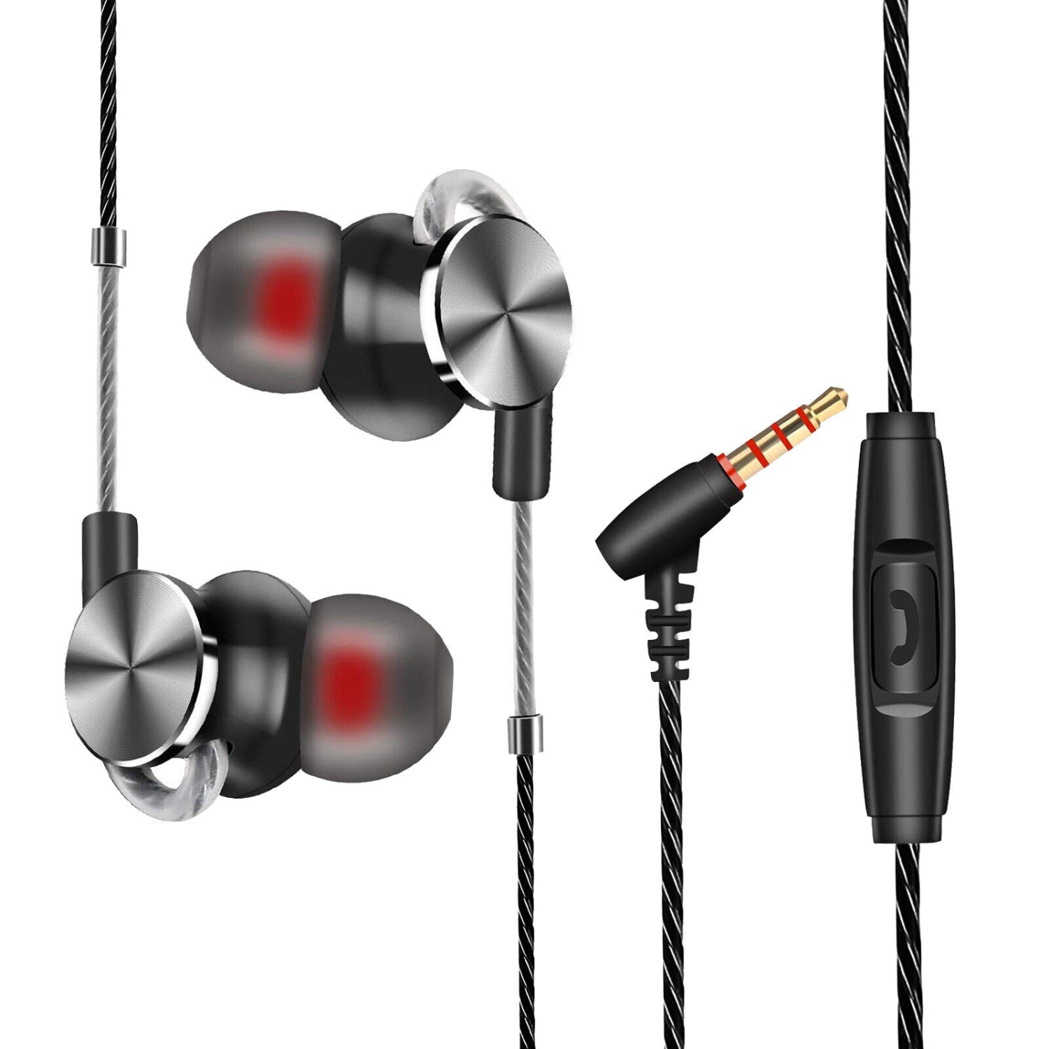 Wired Earphones w/ 3.5mm Plug - Tangle Free, Magnetic, Built In Mic and Controls