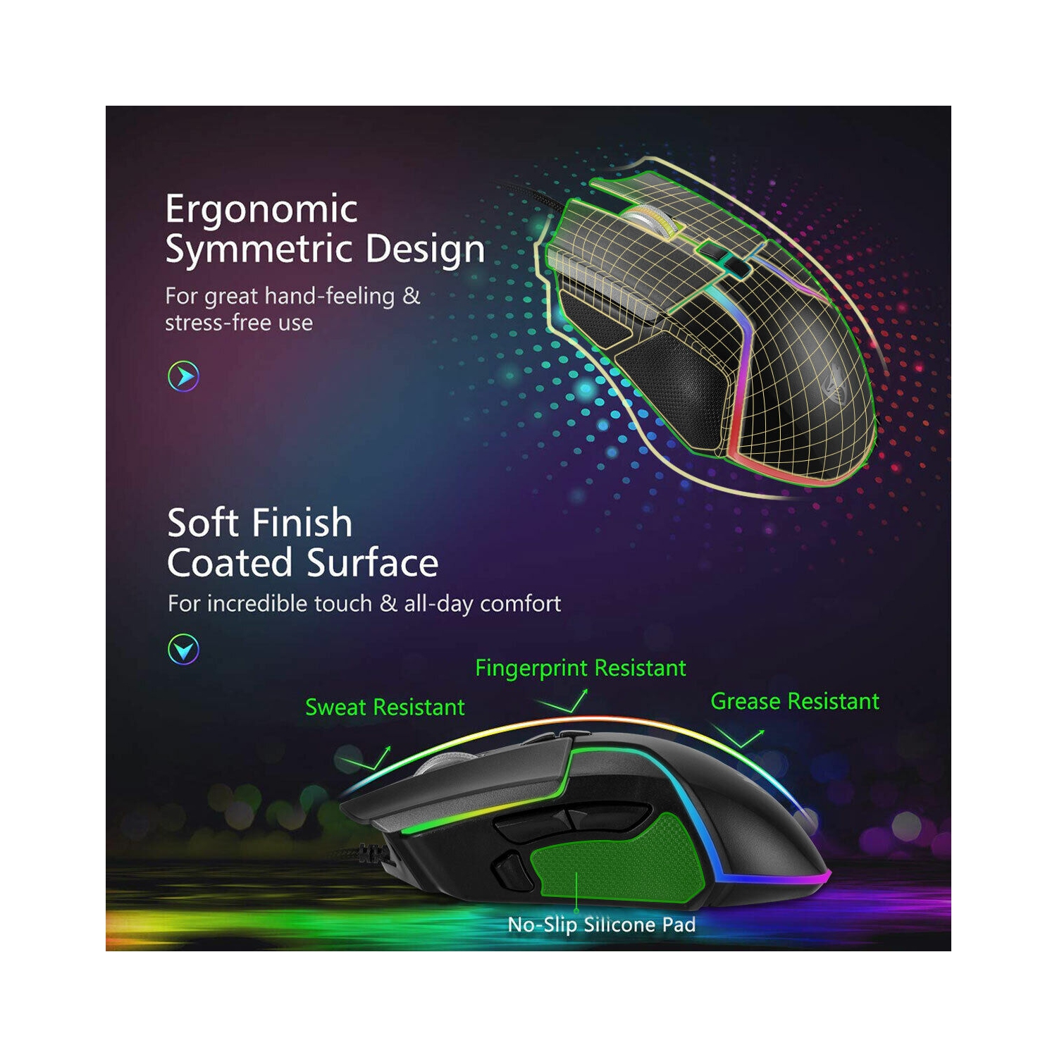 Detachable & Ergonomic Mechanical Keyboard and Mouse Combo RGB Gaming 104 Keys