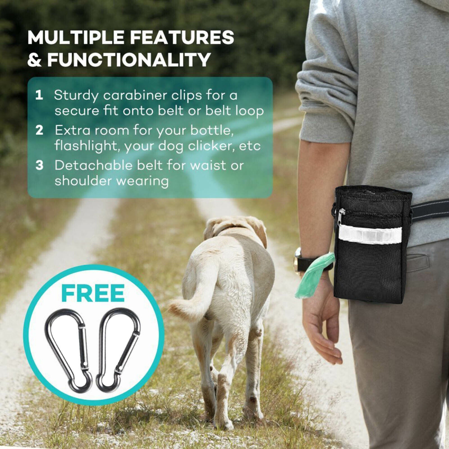 [High-Quality] Black Dog Treat Training Pouch W/ Adjustable Shoulder Strap Belt
