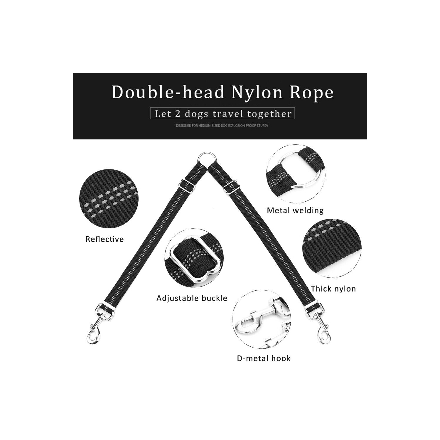 Double laisses pour chien Tangle Pet : confortable, absorbant les chocs, réfléchissant CA