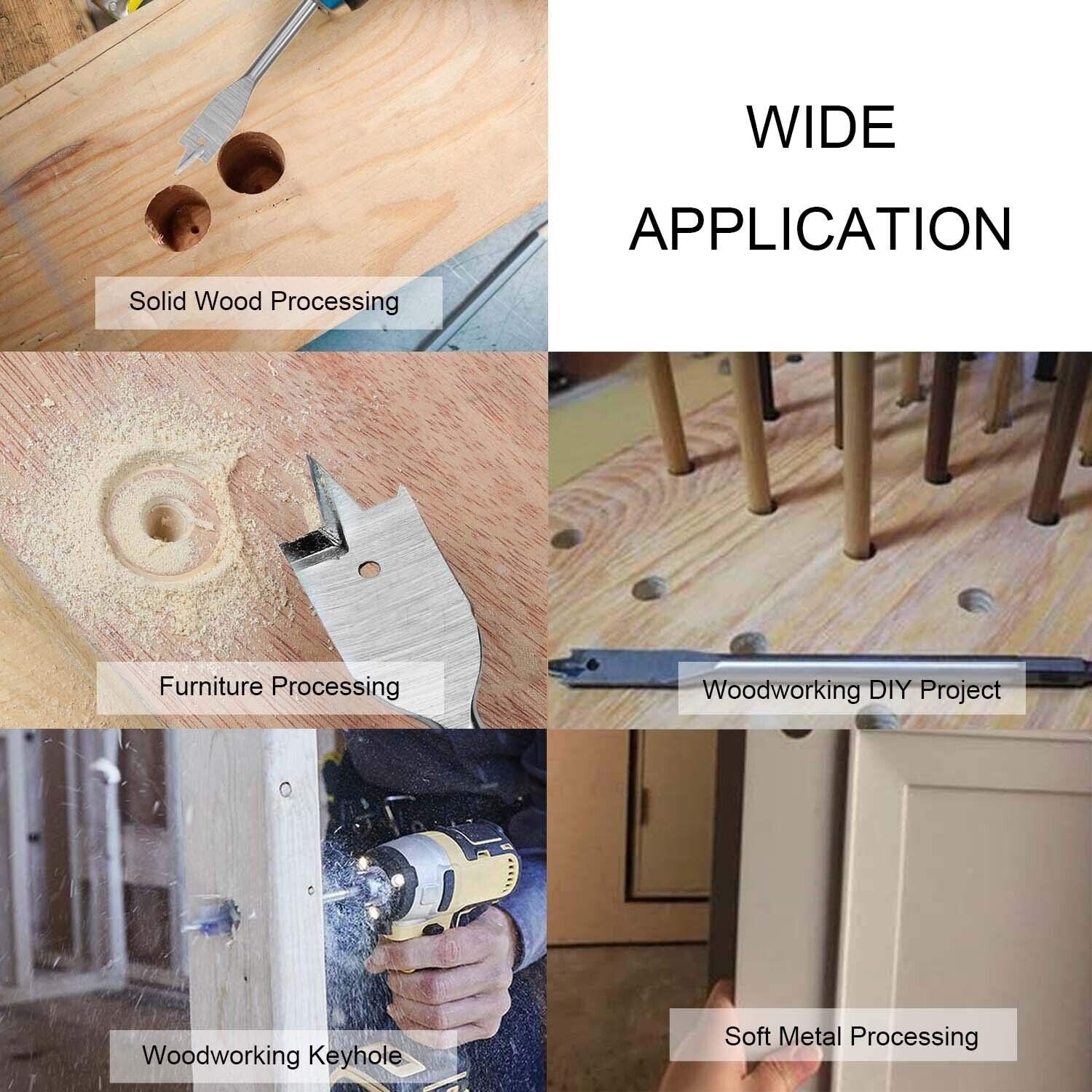 6Pcs Flat Drill Bit Set Hex Shank Wood 10 12 16 18 20 25Mm for Woodworking