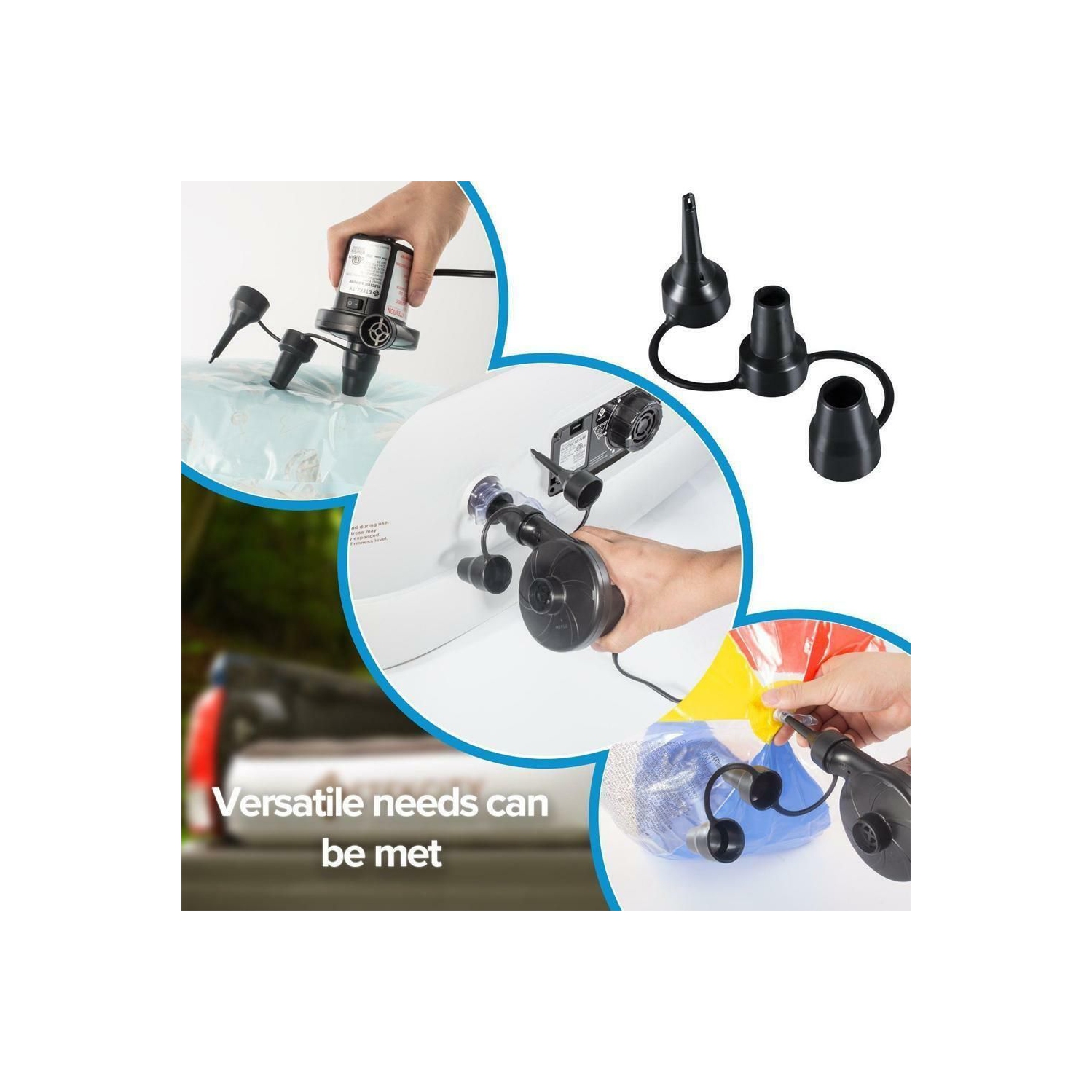 Pompe à air électrique Inflateur de stockage sous vide 110&nbsp;V-120&nbsp;V Sac de compression et dégonflateur avec suceur à 3 buses