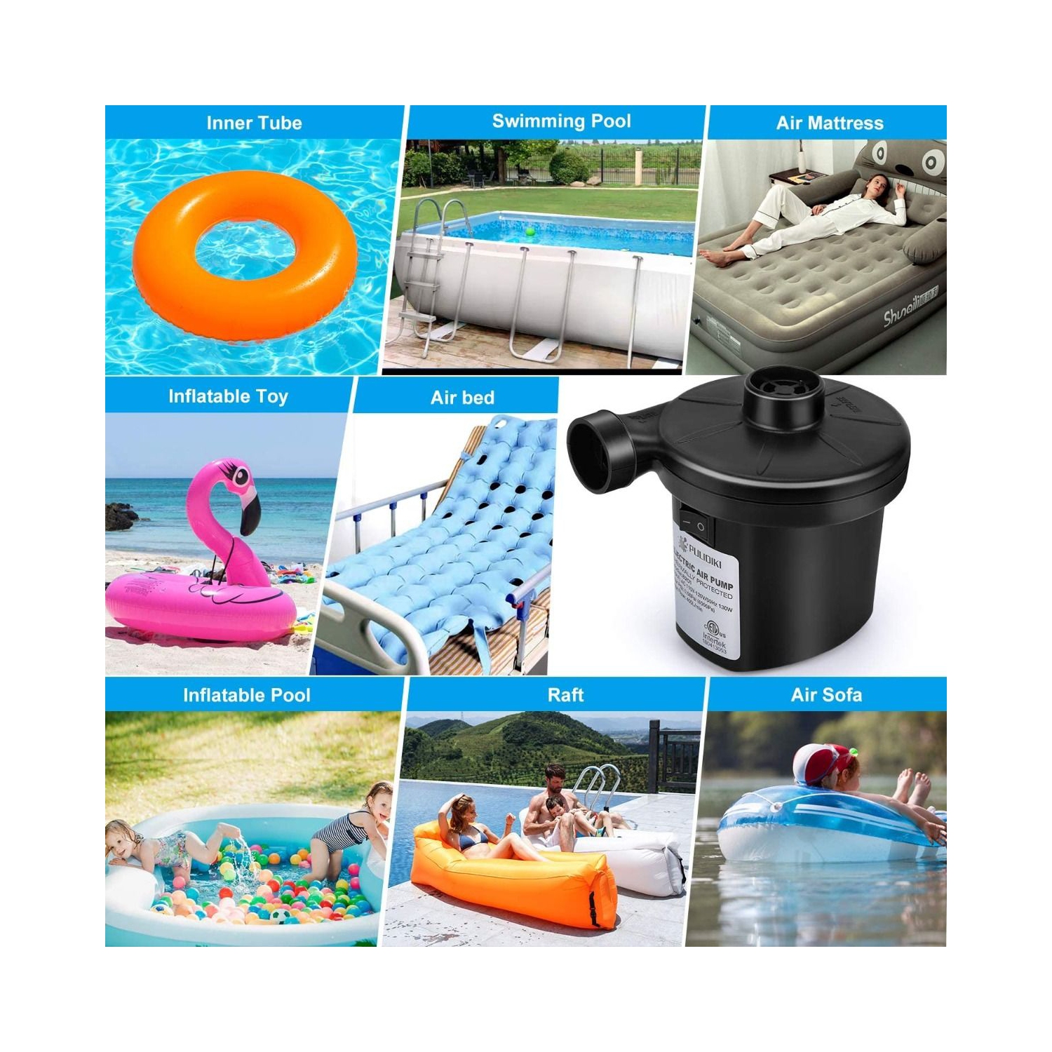 Pompe à air électrique Inflateur de stockage sous vide 110&nbsp;V-120&nbsp;V Sac de compression et dégonflateur avec suceur à 3 buses