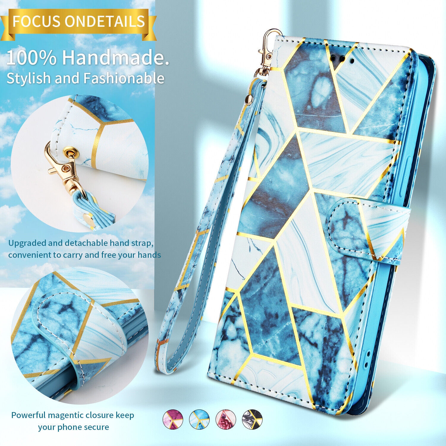 Étui-portefeuille folio en cuir avec MagSafe de SuperShield pour iPhone 14 plus - Bleu