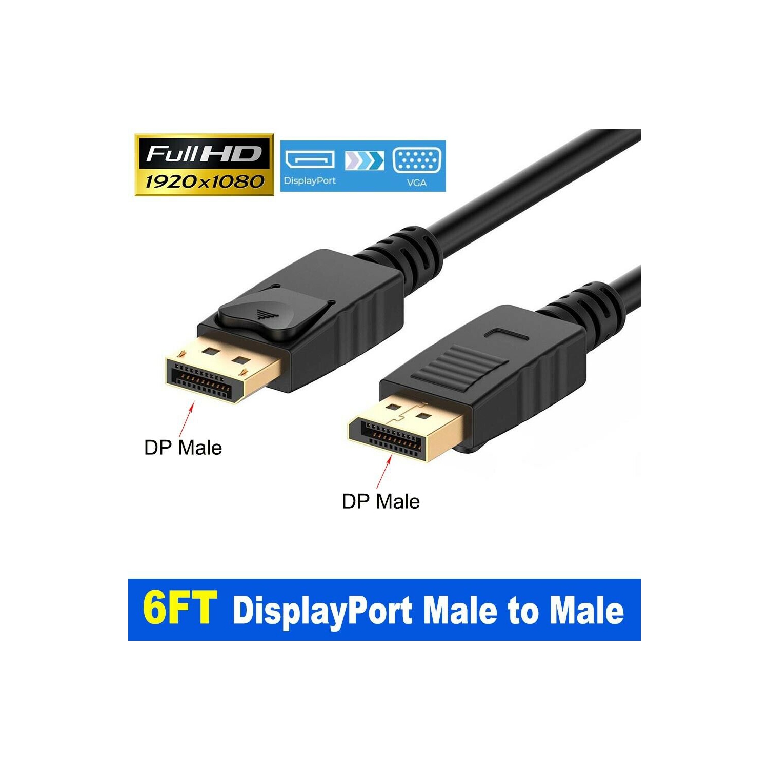 Câble DisplayPort résolution 4K Adaptateur DP à DP 6ft Câble convertisseur vidéo pour ordinateur TV