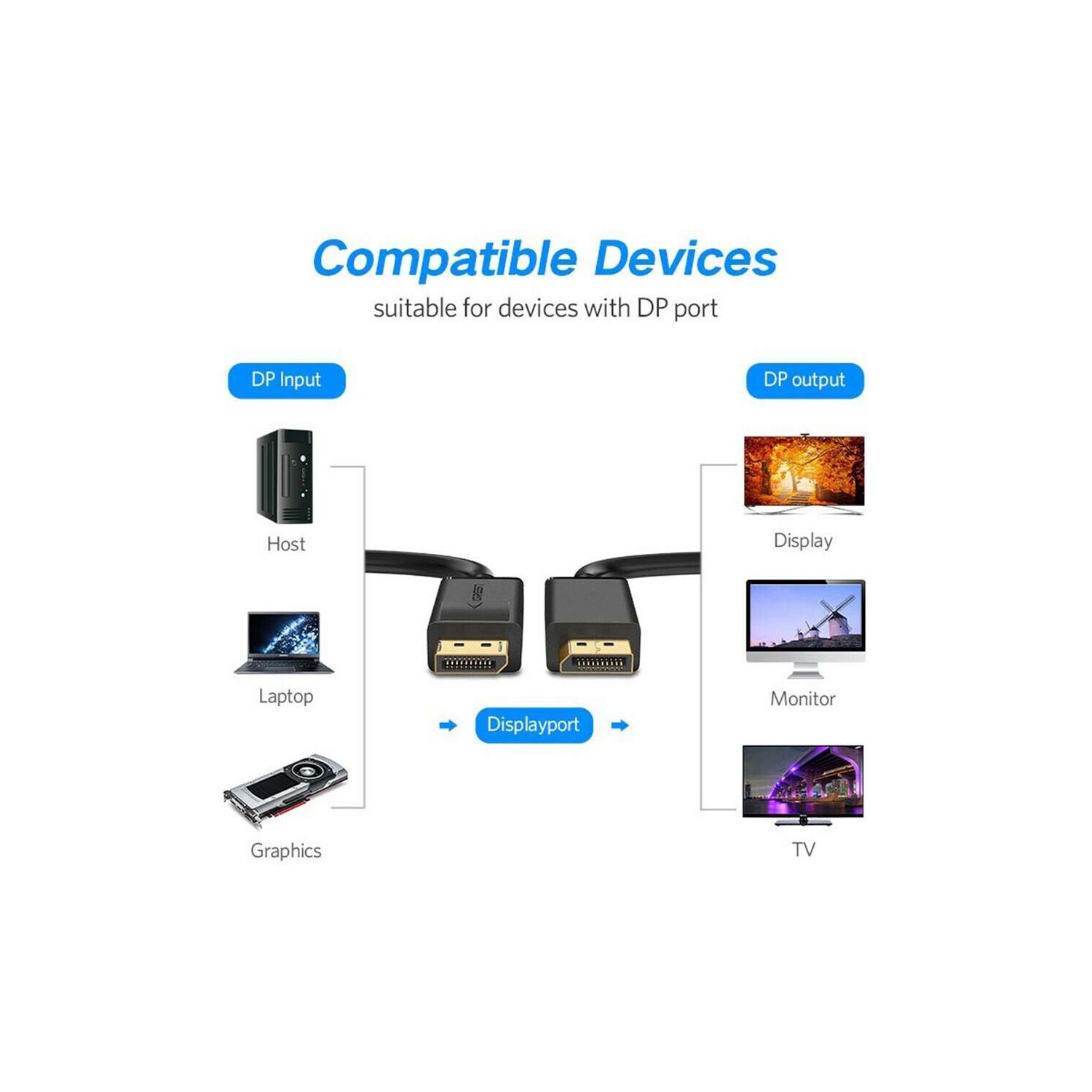 Câble DisplayPort résolution 4K Adaptateur DP à DP 6ft Câble convertisseur vidéo pour ordinateur TV