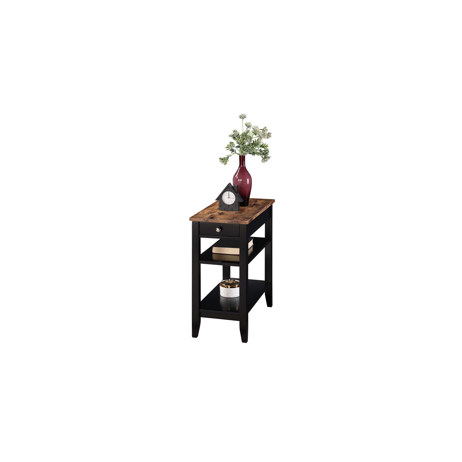 American Heritage One-Drawer Chairside End Table with Shelves in Black Wood