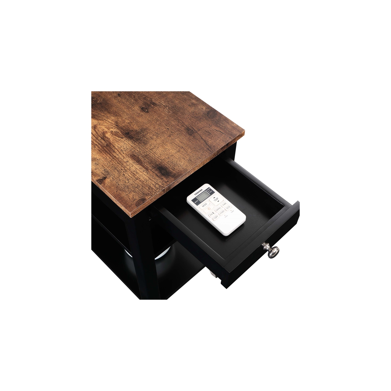 American Heritage One-Drawer Chairside End Table with Shelves in Black Wood