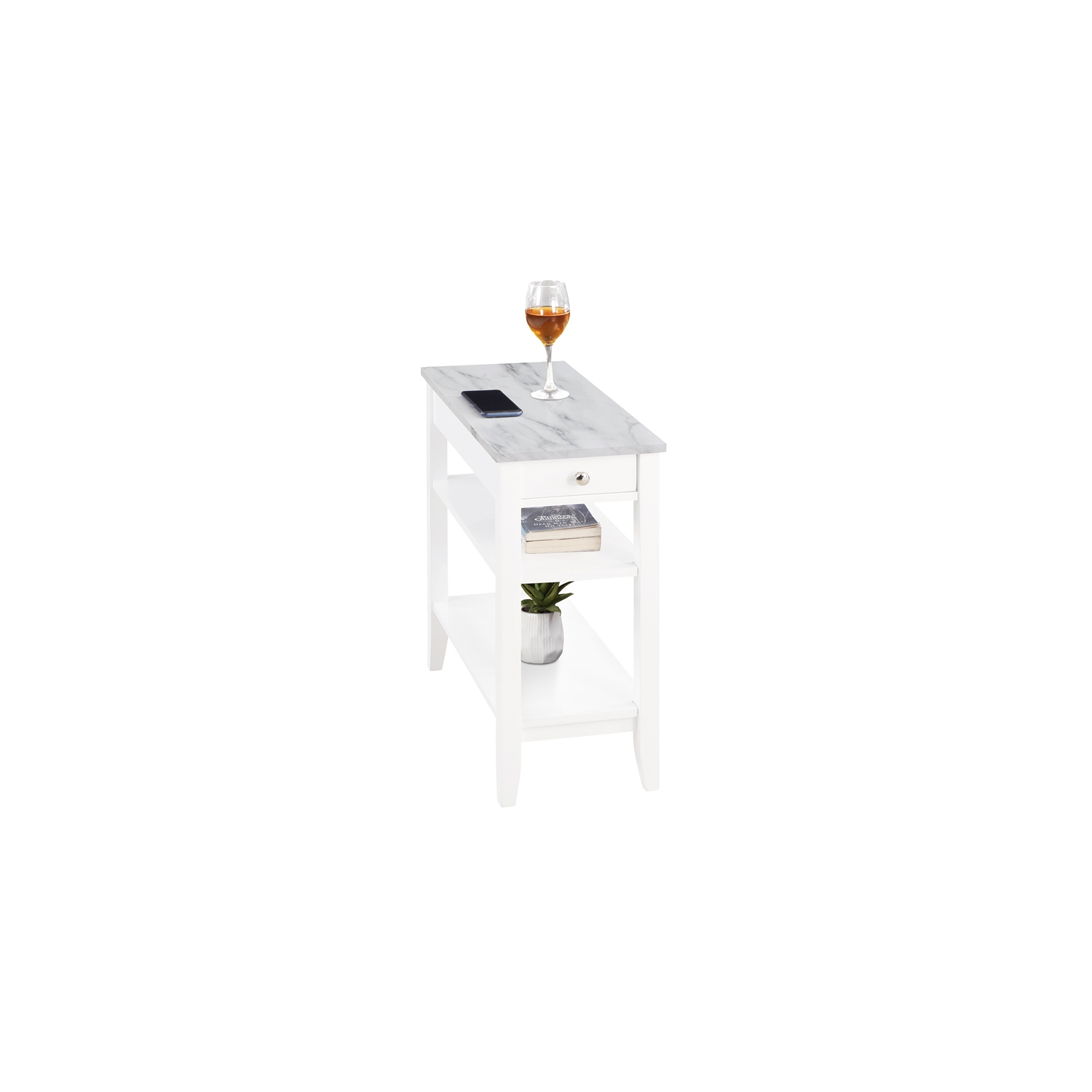 American Heritage One-Drawer Chairside End Table with Shelves in White Wood