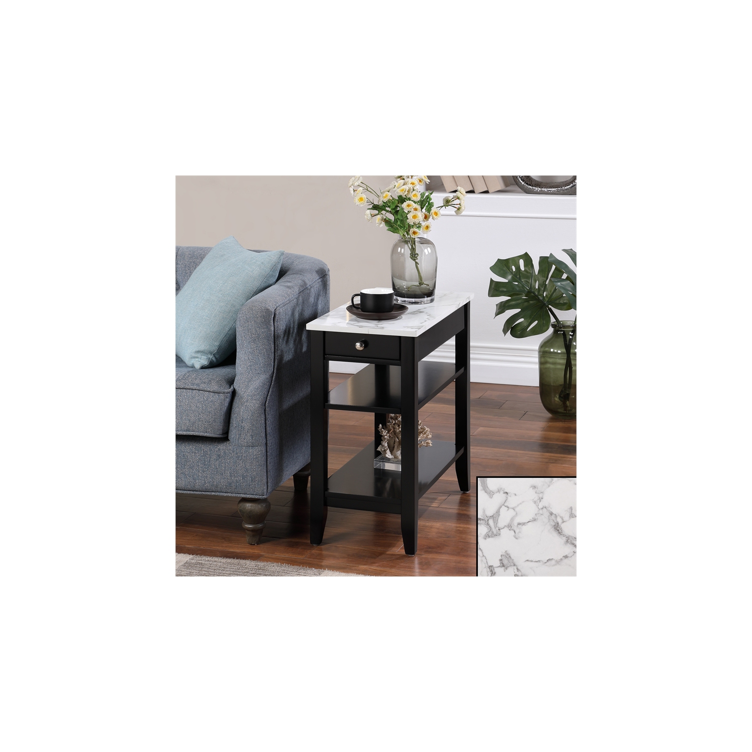 American Heritage One-Drawer Chairside End Table with Shelves in White Wood