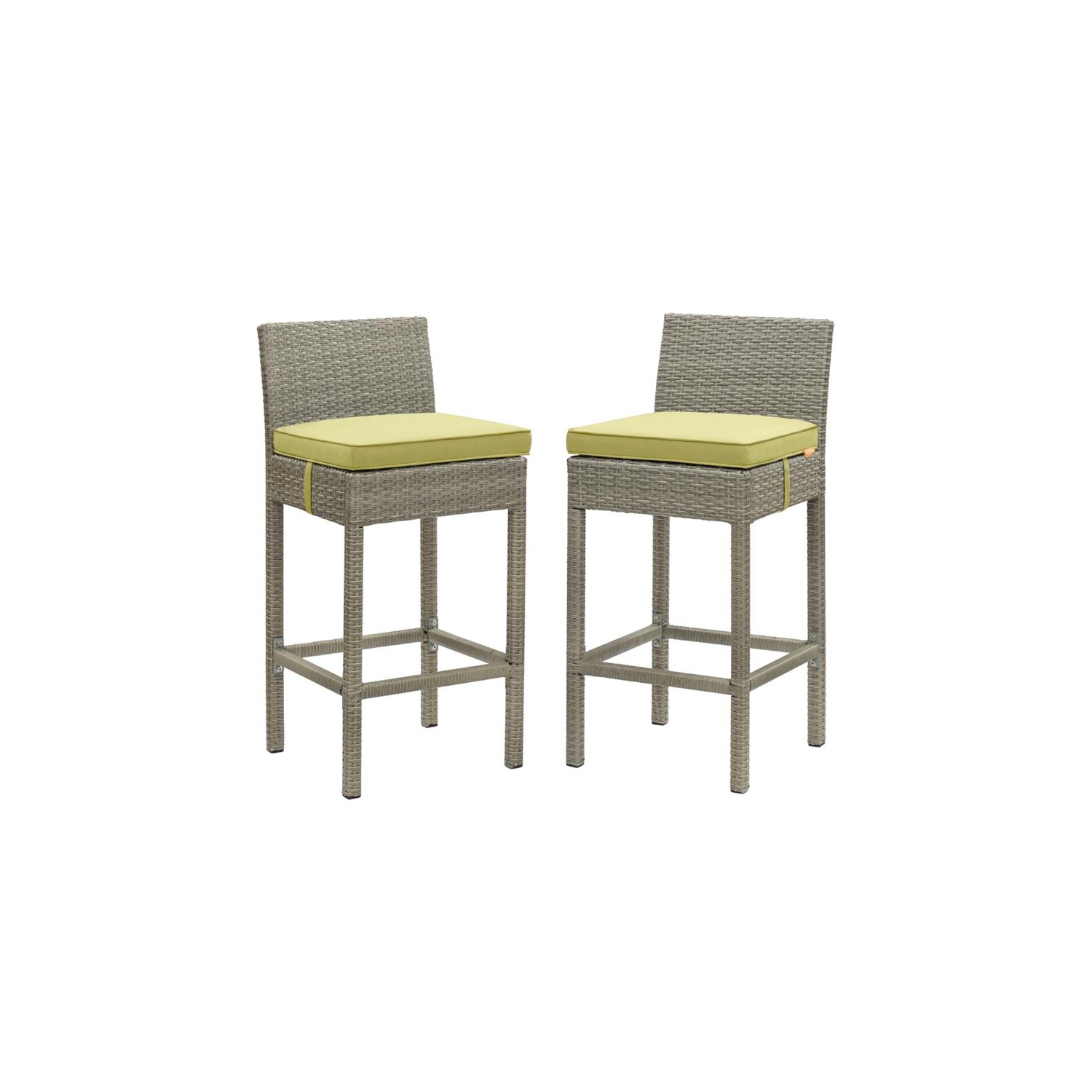 Modway Conduit Rattan Outdoor Bar Stool in Light Gray and Peridot (Set of 2)