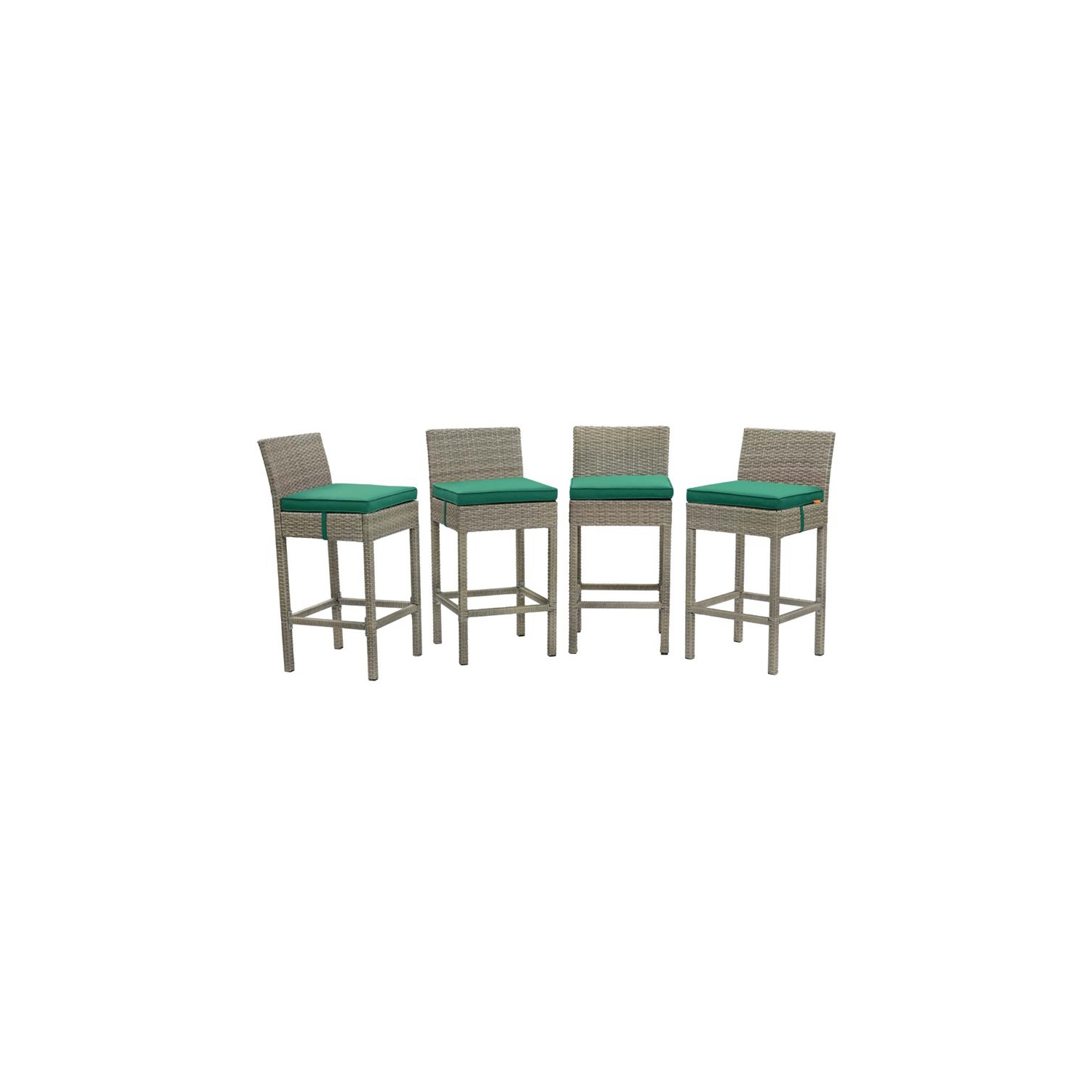 Modway Conduit Rattan Outdoor Bar Stool in Light Gray and Green (Set of 4)
