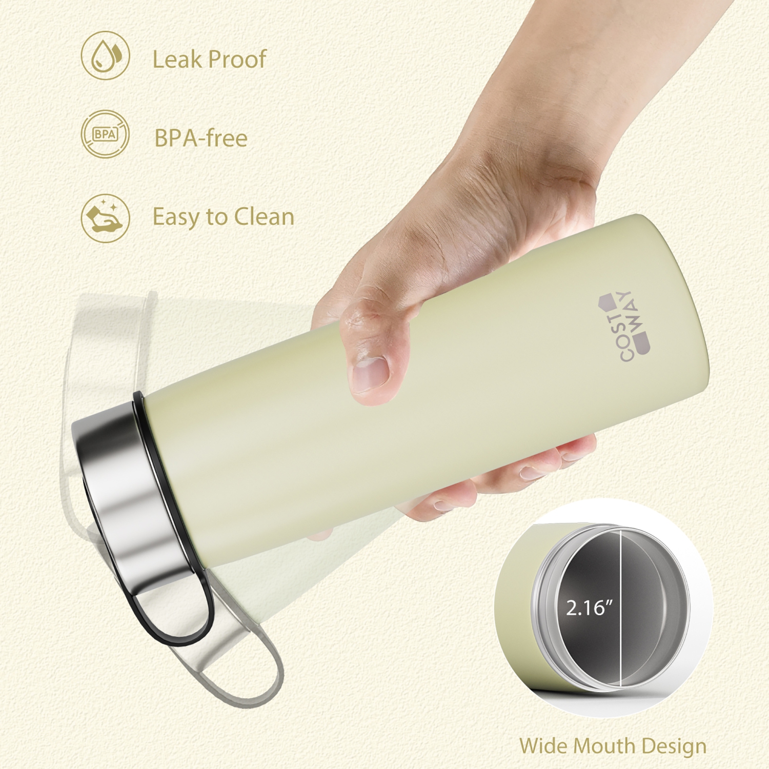 Costway 22 oz Double Wall Insulated Water Bottle Stainless Steel w/ 2 Lids & Straw