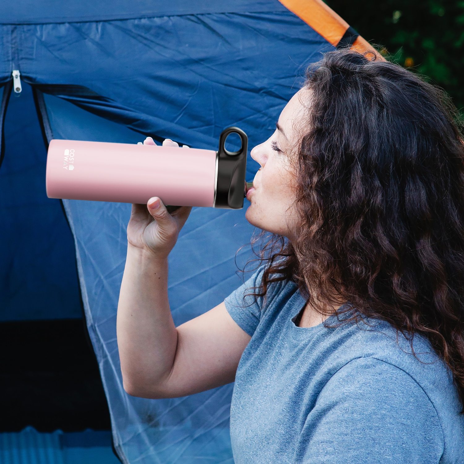 Costway 22 oz Double Wall Insulated Water Bottle Stainless Steel w/ 2 Lids & Straw
