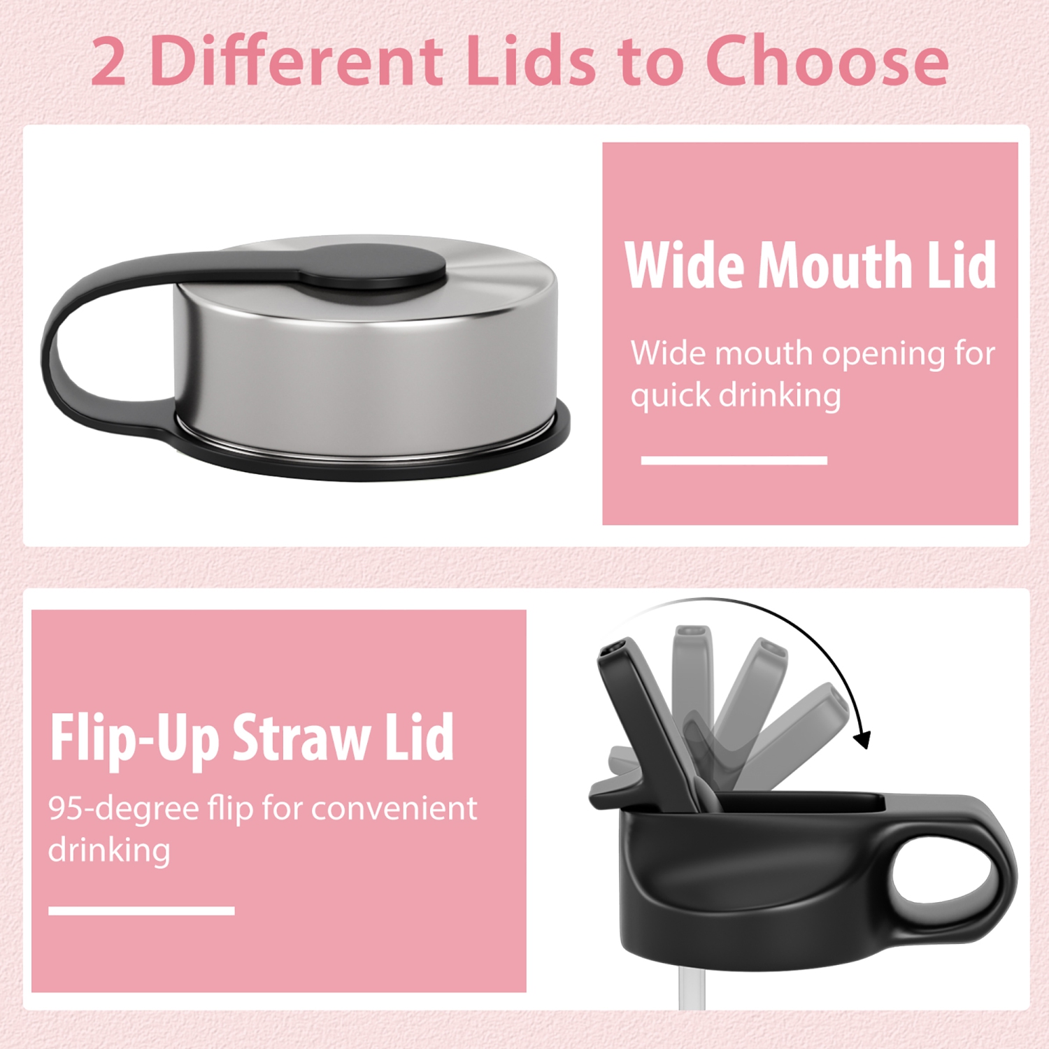 Costway 22 oz Double Wall Insulated Water Bottle Stainless Steel w/ 2 Lids & Straw