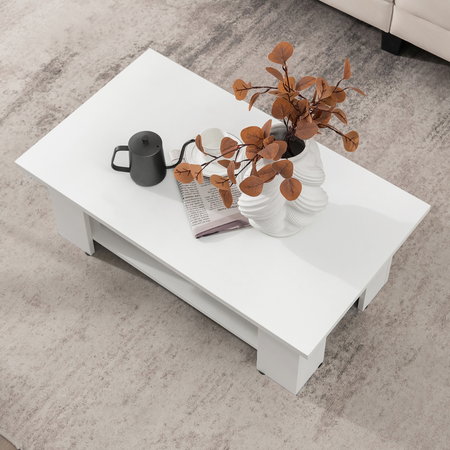 Costway Coffee Table 2-Tier Modern Center Cocktail Table with Storage Shelf for Living Room