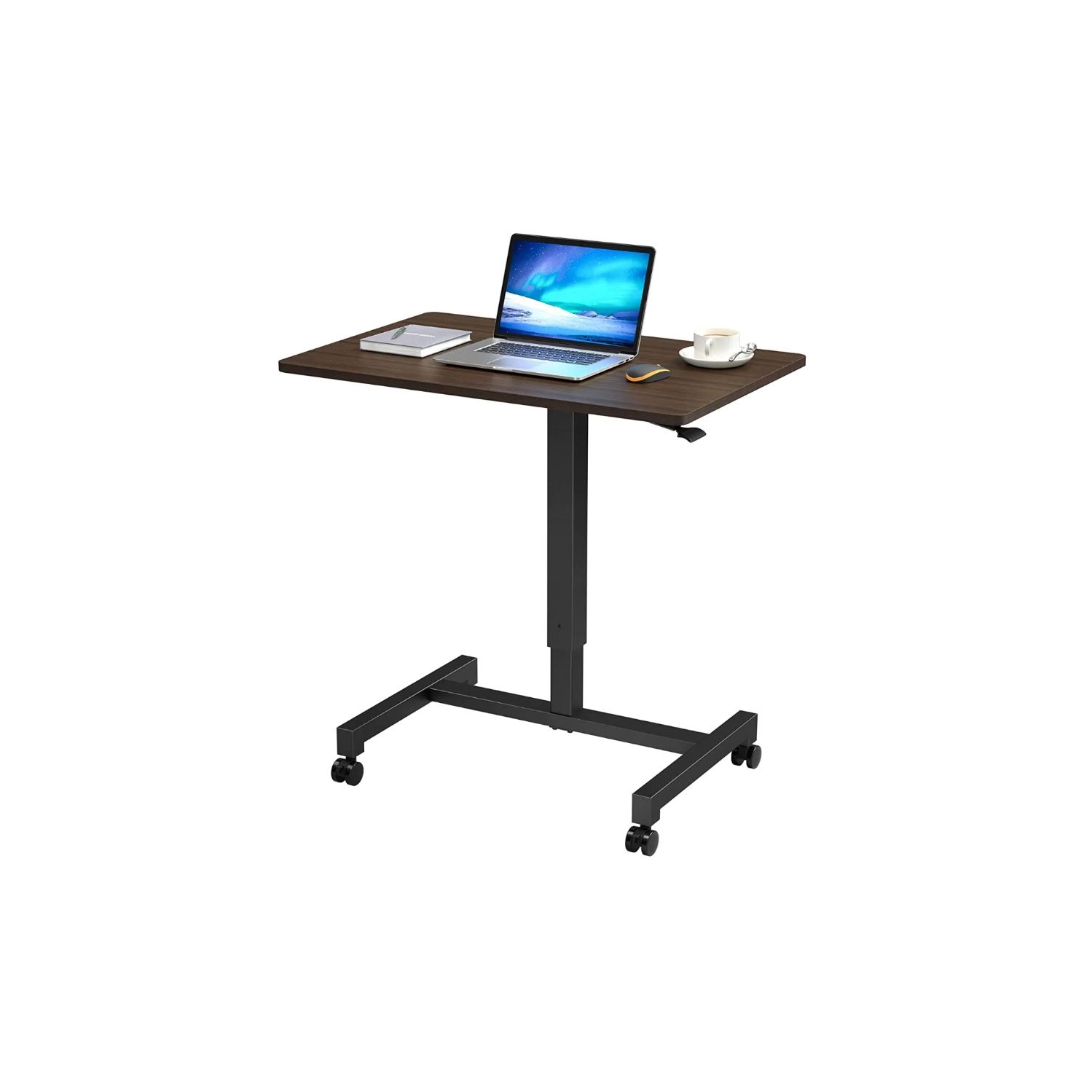 FitDesk Adjustable Height Mobile Standing Desk (Dark Walnut)