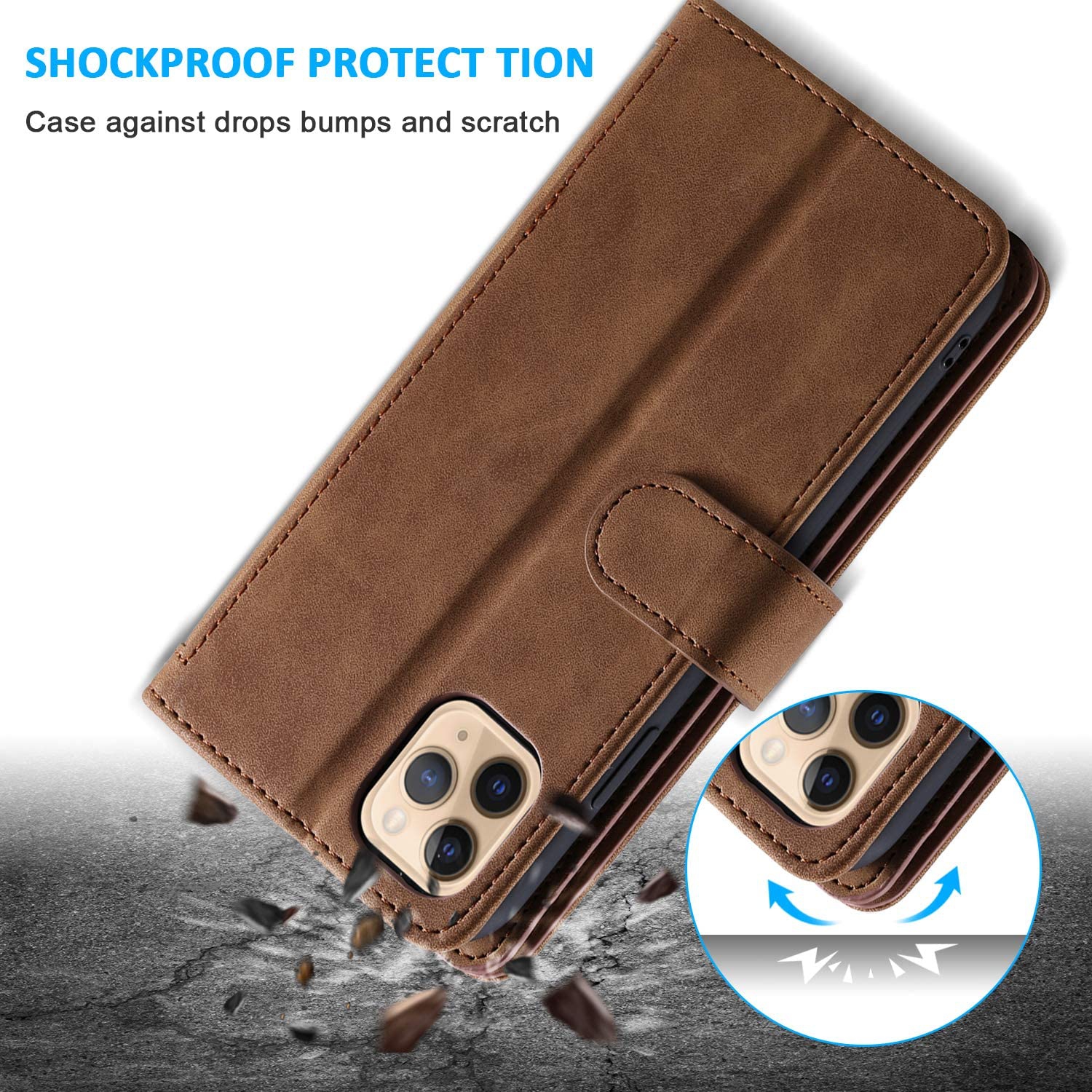Atlas Wallet Case Premium Leather Protector Cover with 9-Slots ID&Credit Cards Pocket with Side Cash Pocket with Stand For iPhone 14 PRO - Brown