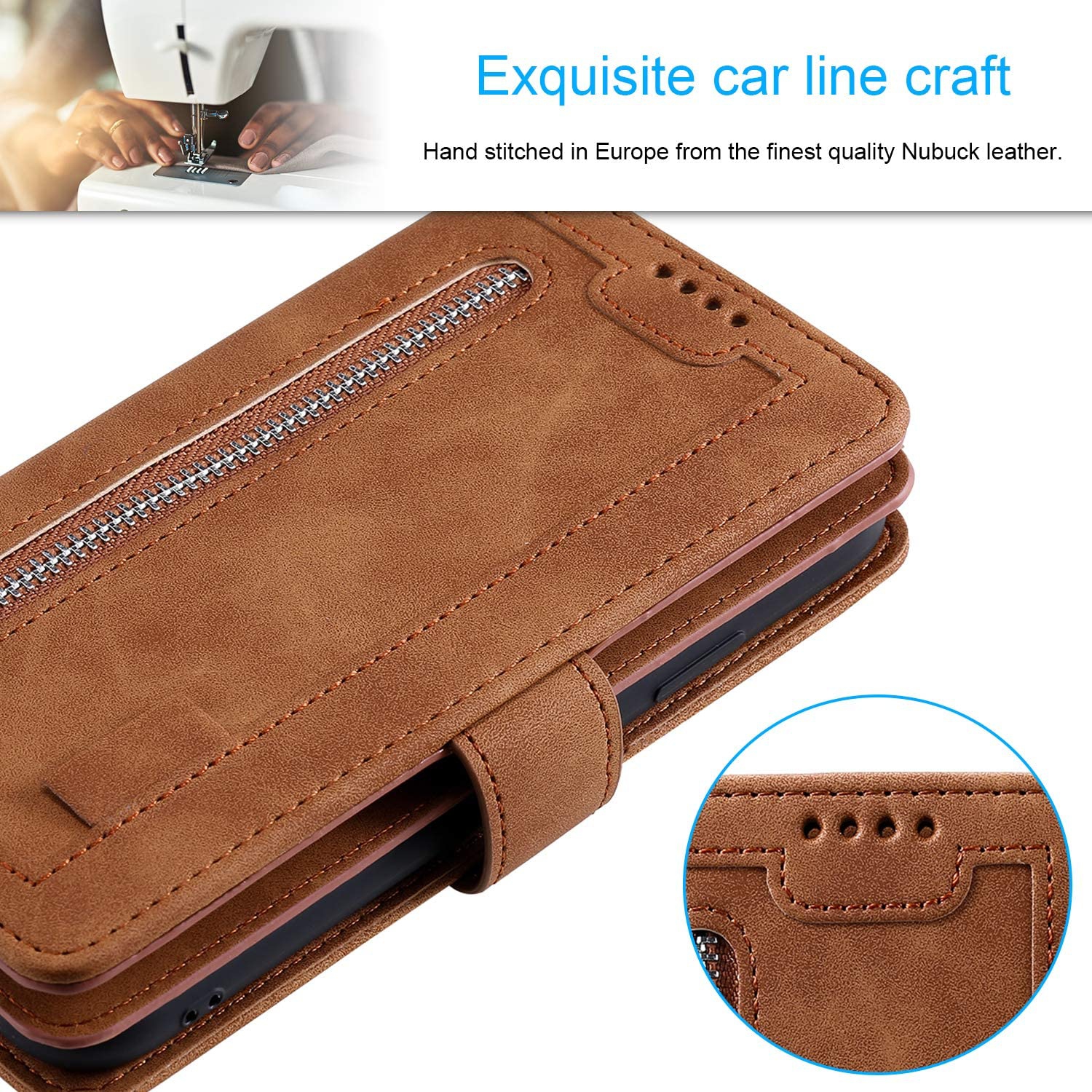 Atlas Wallet Case Premium Leather Protector Cover with 9-Slots ID&Credit Cards Pocket with Side Cash Pocket with Stand For iPhone 14 PRO - Brown