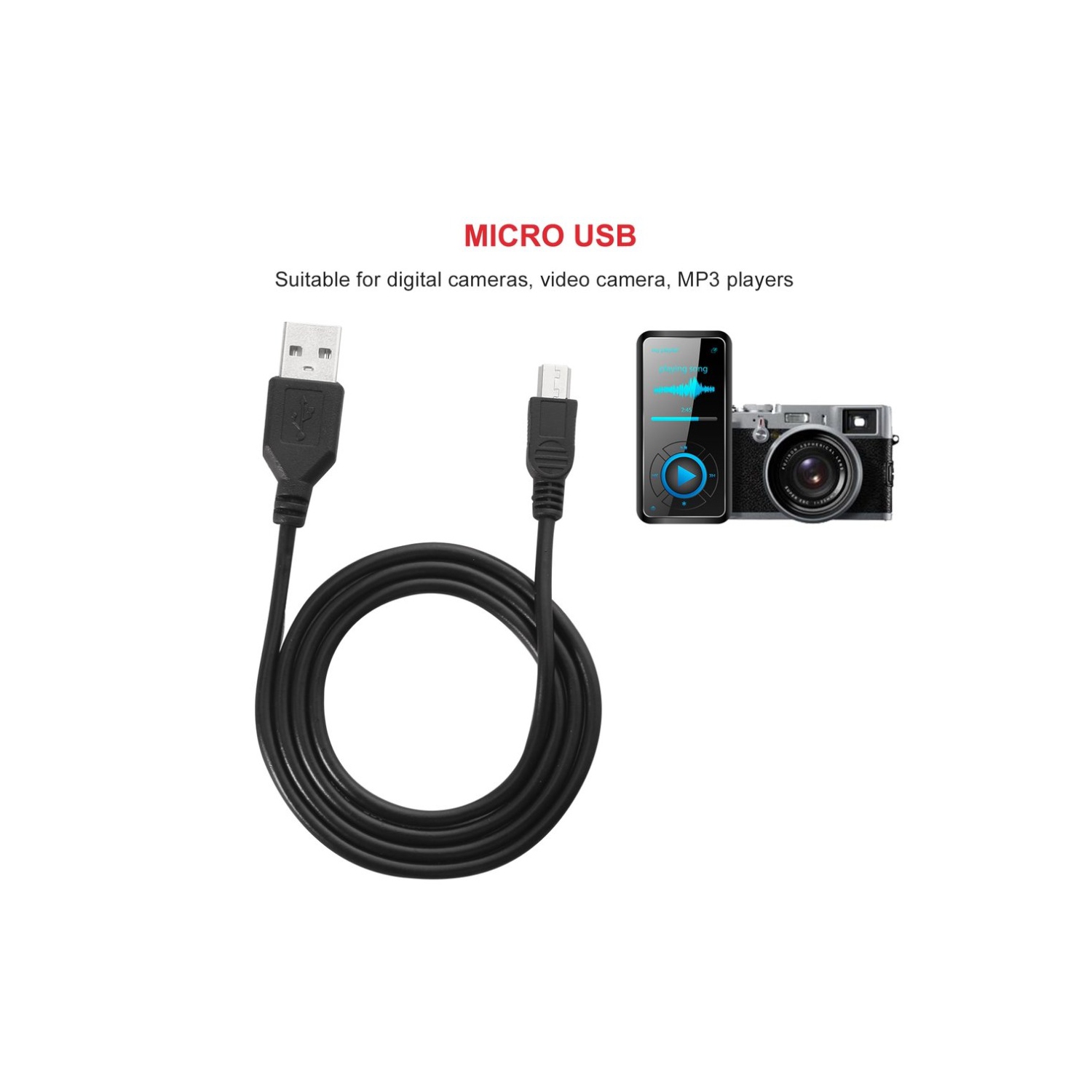 USB 2,0A mâle vers mini USB 5 broches B Câble de chargement de données adaptateur 3Ft/1M, noir